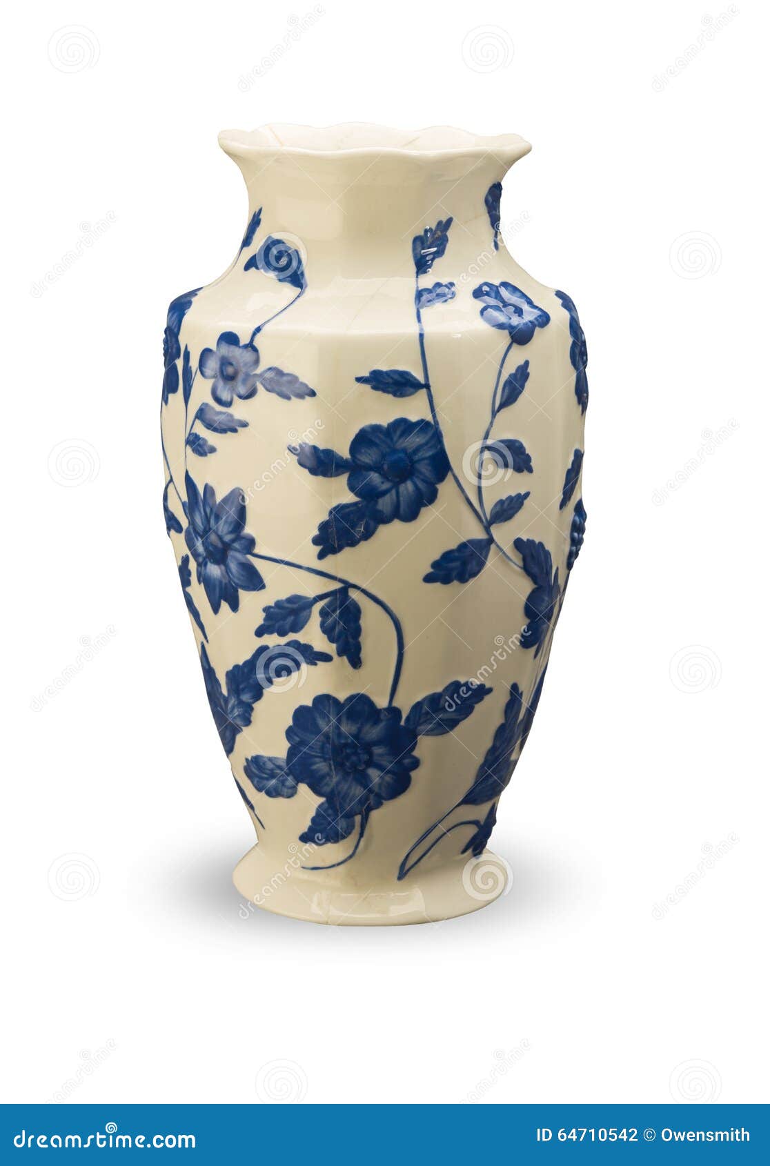 White Vase with Blue Flowers and Drop Shadow Stock Photo Image of