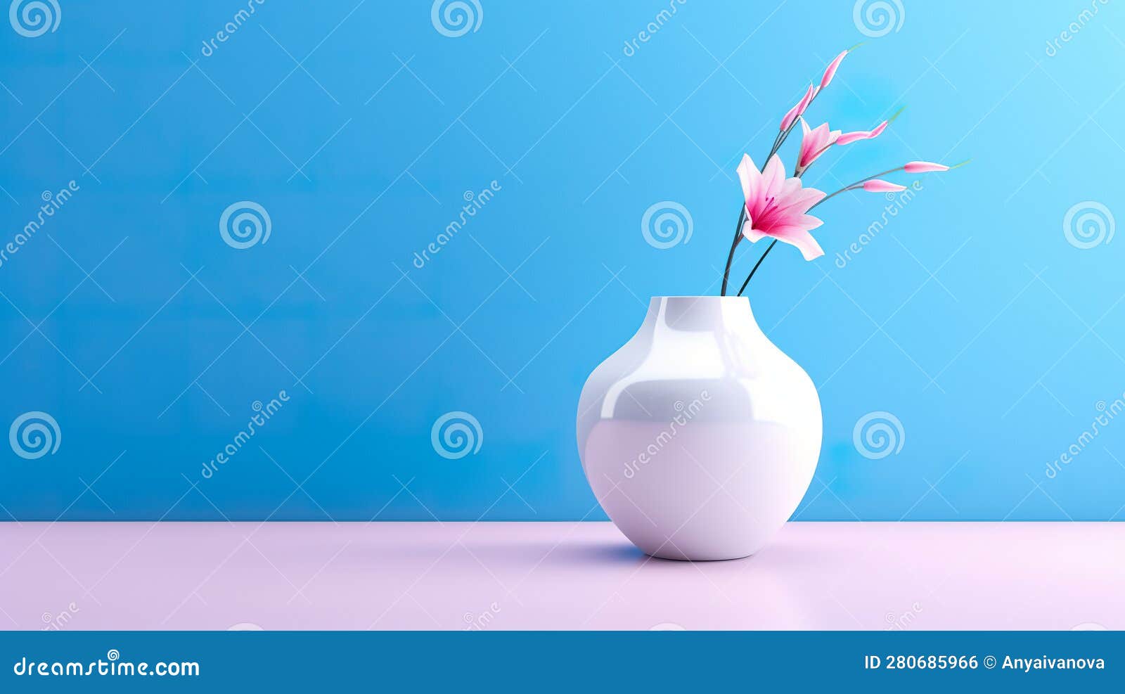 A White Vase with Pink Flowers in it. Generative AI Image. Stock