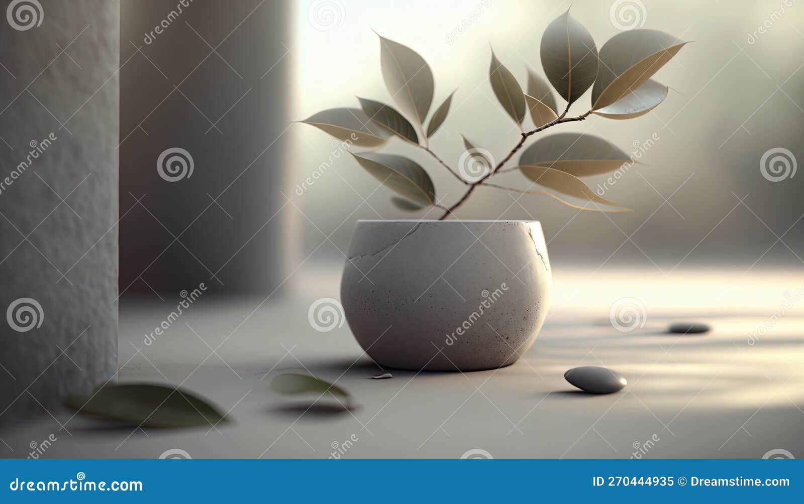 A White Vase with a Plant in it on a Table. Stock Illustration