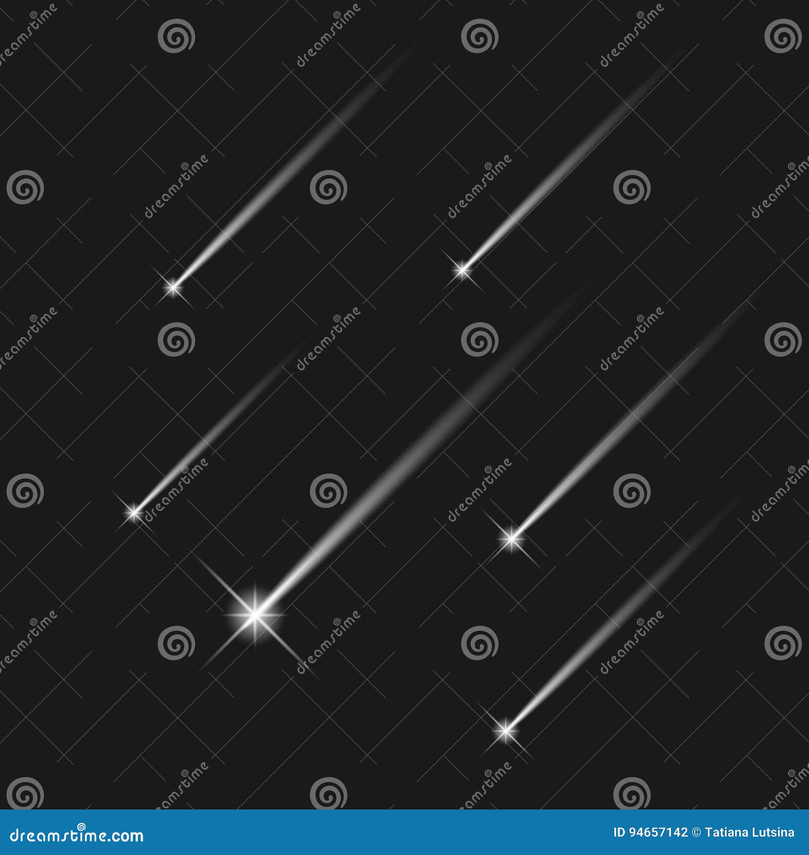 white  shooting stars falling stars meteor and comet on dark background.