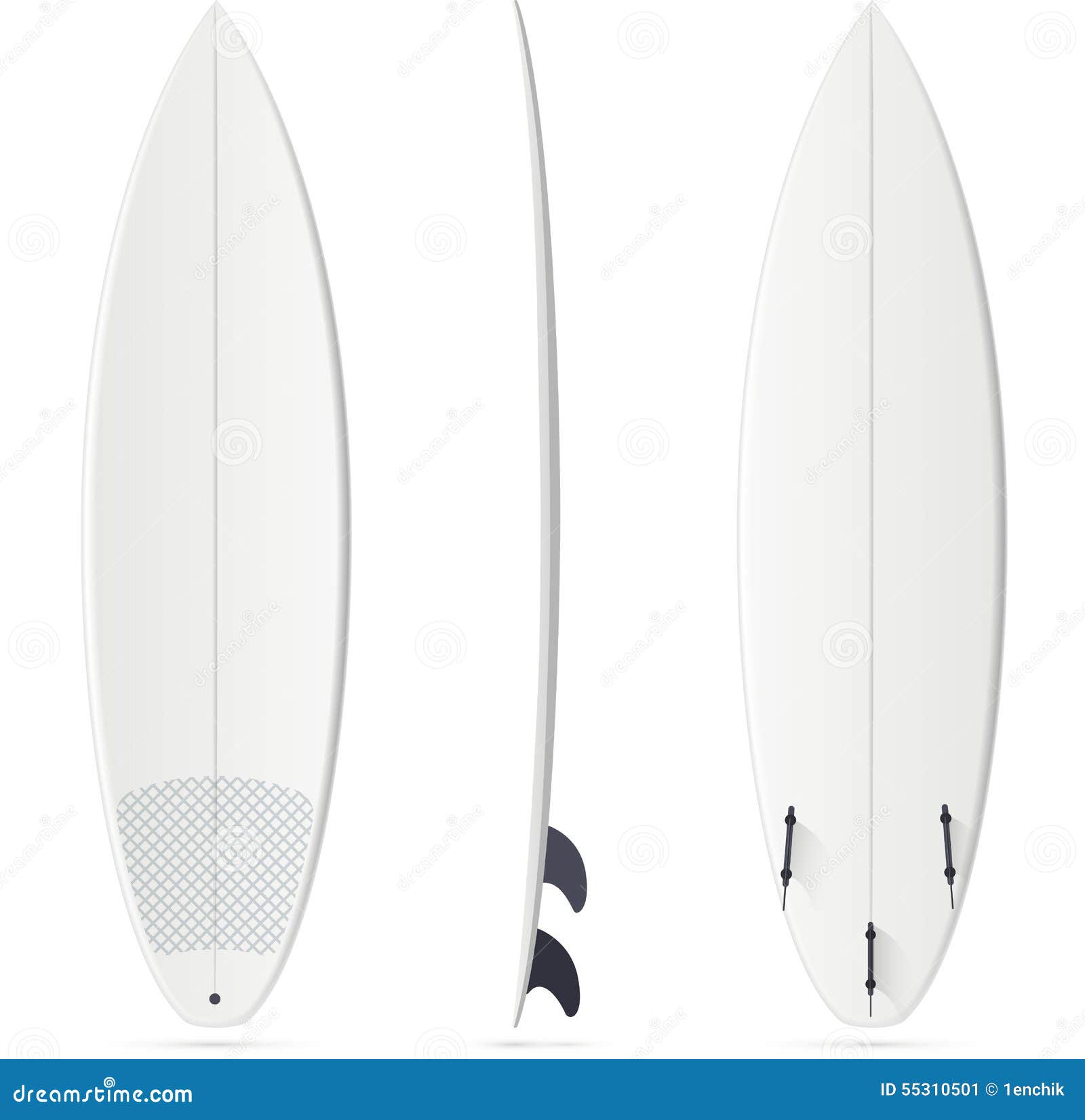 White Vector Surfing Board Template Shortboard Stock Vector