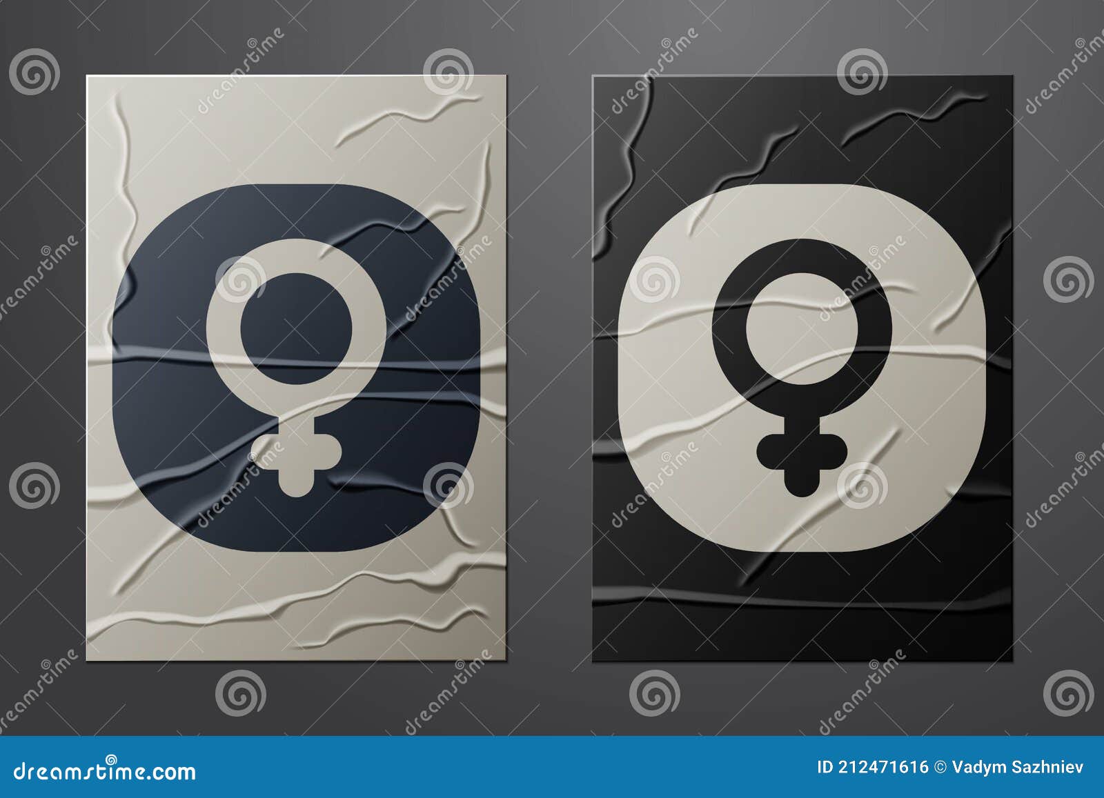 white venus  icon  on crumpled paper background. astrology, numerology, horoscope, astronomy. paper art