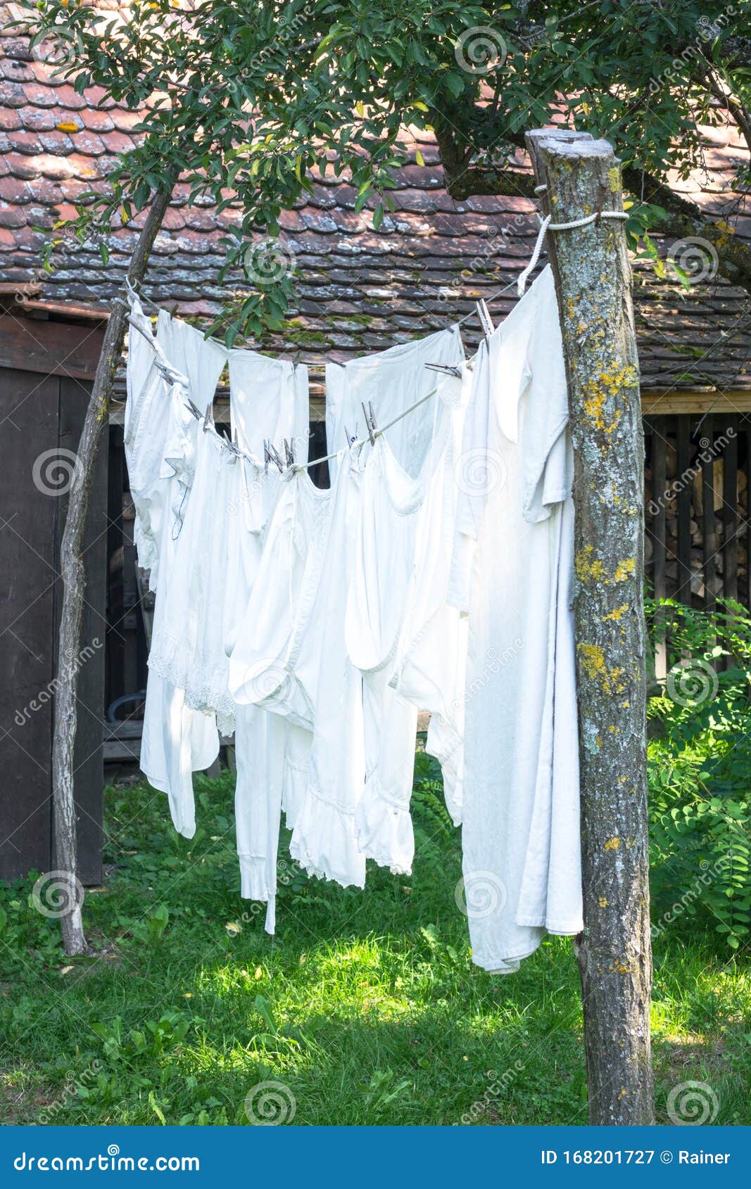 Old fashioned womens underwear hanging on a washing line Stock Photo - Alamy