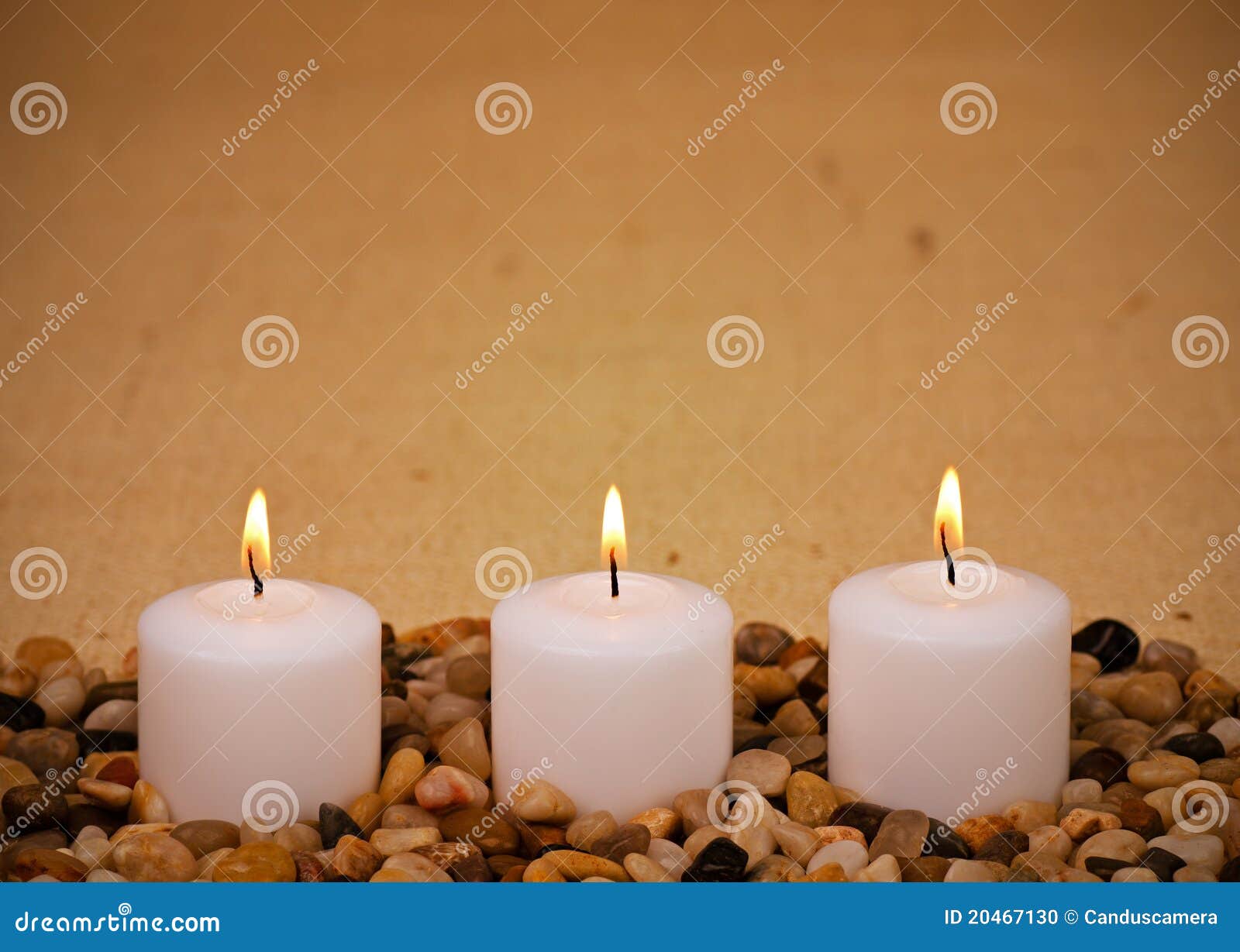 White Votive Candles in Zen Setting on Burlap Stock Photo Image of