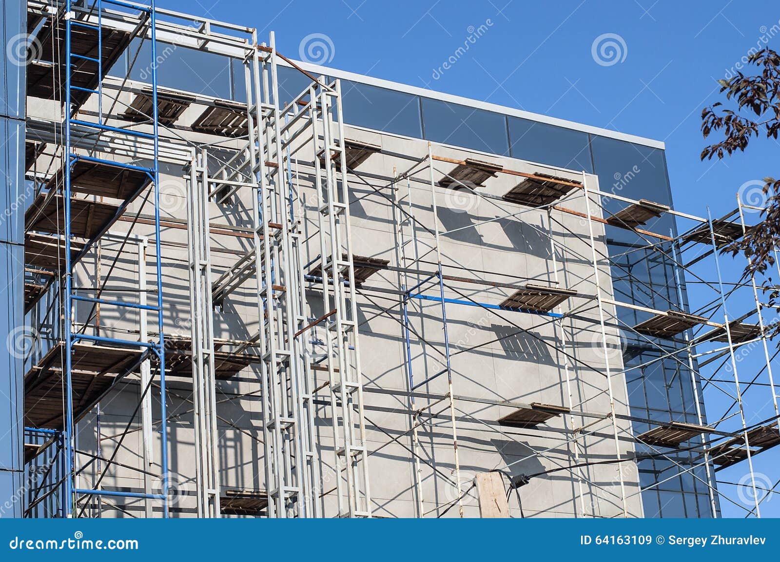 White Wall Building Scaffolding Stock Image - Image of development