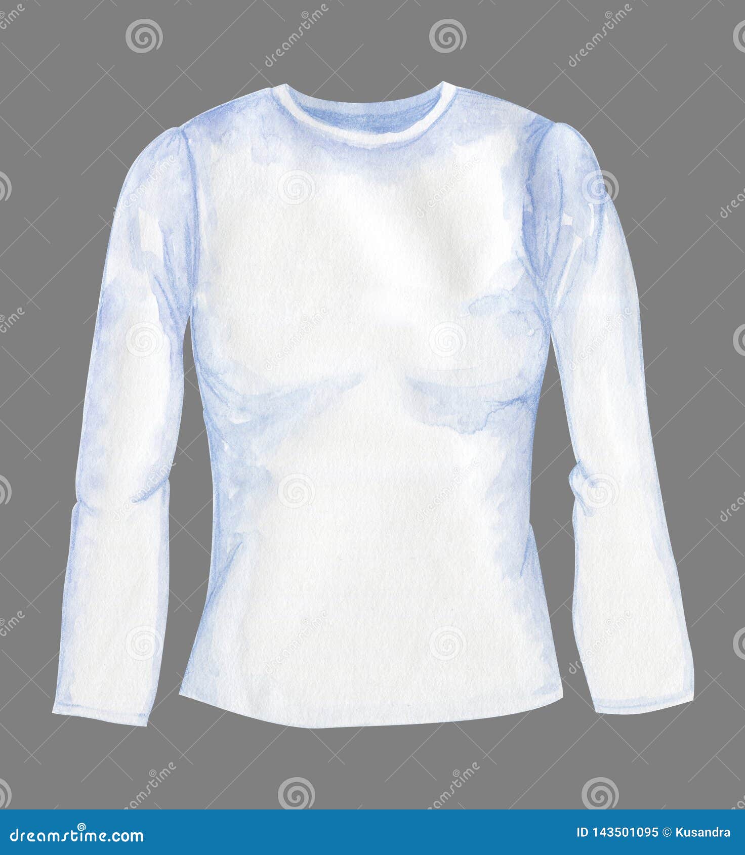 White watercolor long sleeve shirt template for design. Watercolor long sleeve shirt mock up. White template for design isolated on grey background