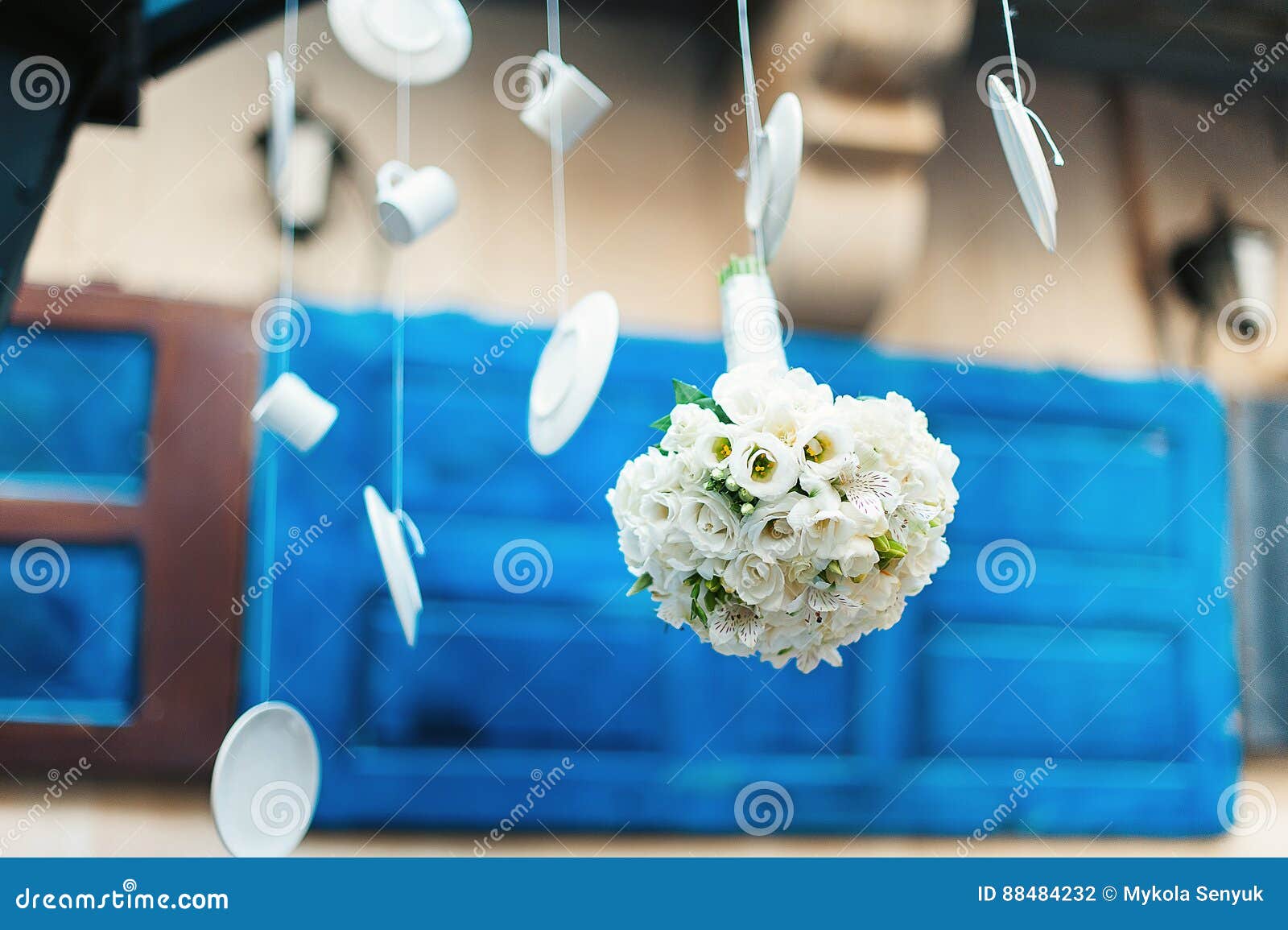 White Wedding Bouquet Hanging Upside Down Stock Photo Image of door