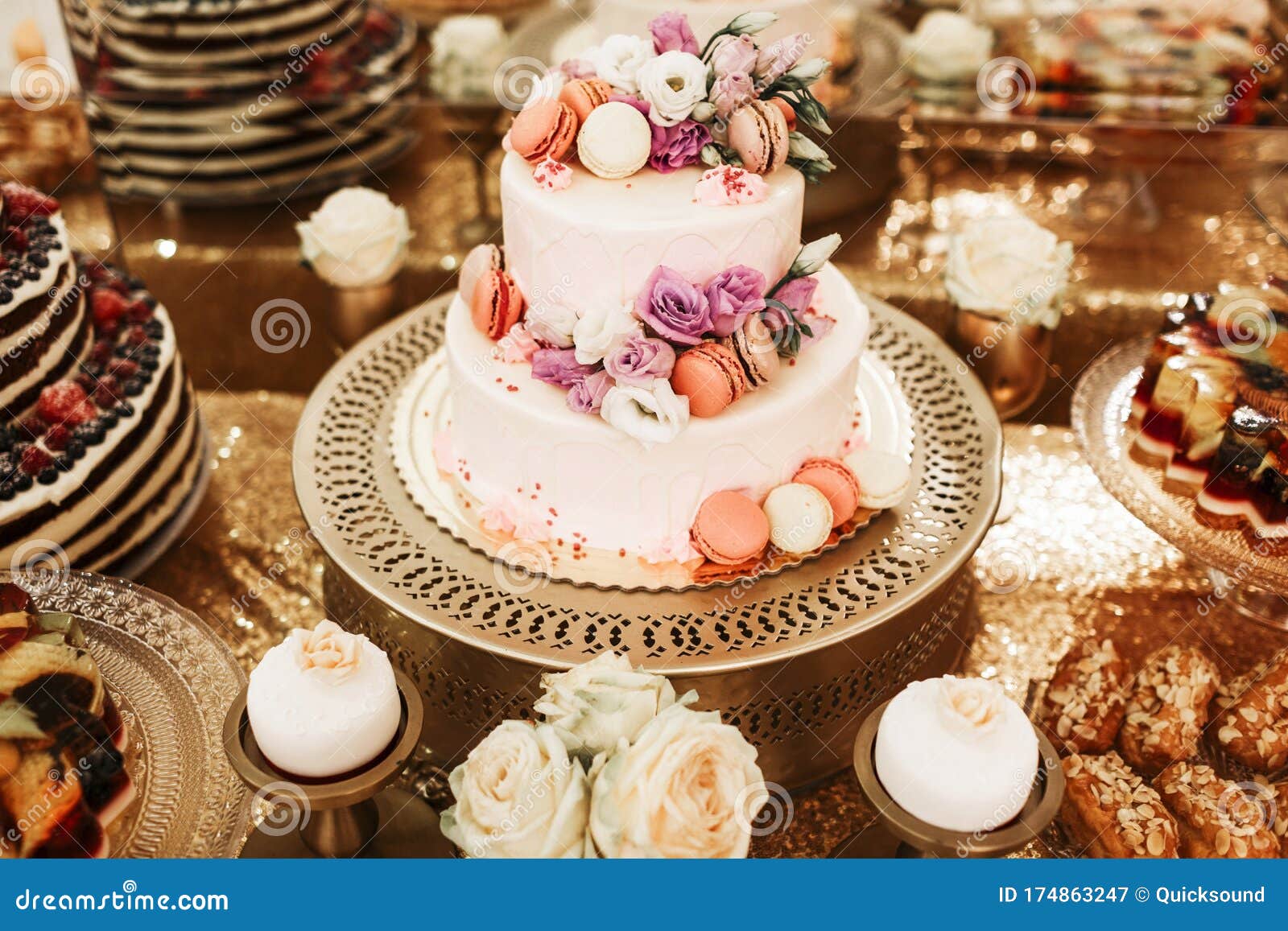 Elegant Floral Wedding Cake On A Stand Stock Image Image Of Confection Floral 174863247