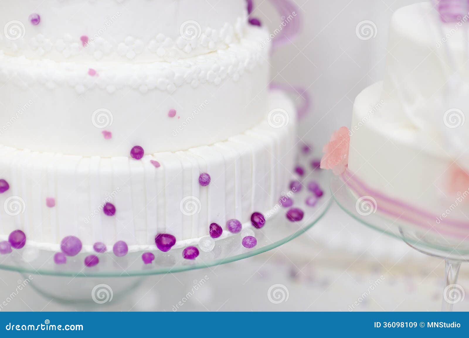 White Wedding Cake Decorated with Purple Bubbles Stock Image Image of
