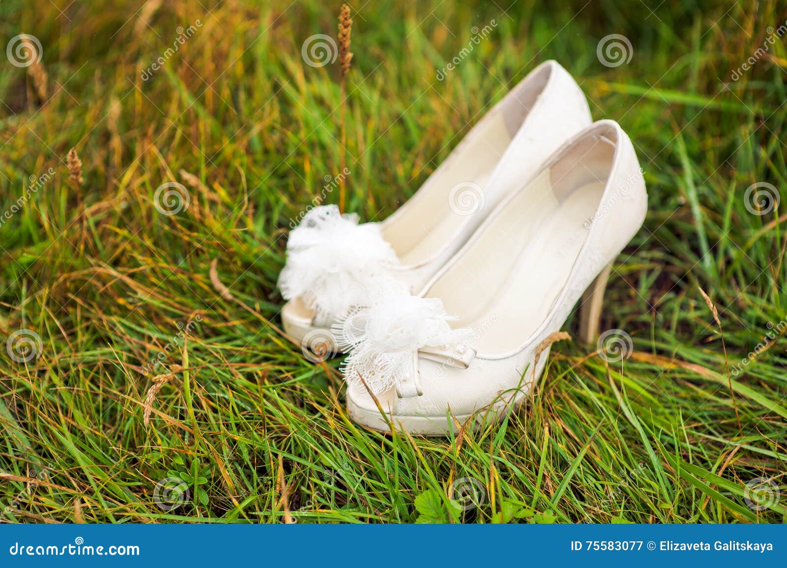 White Wedding Shoes on Green Grass Stock Image Image of female, bride