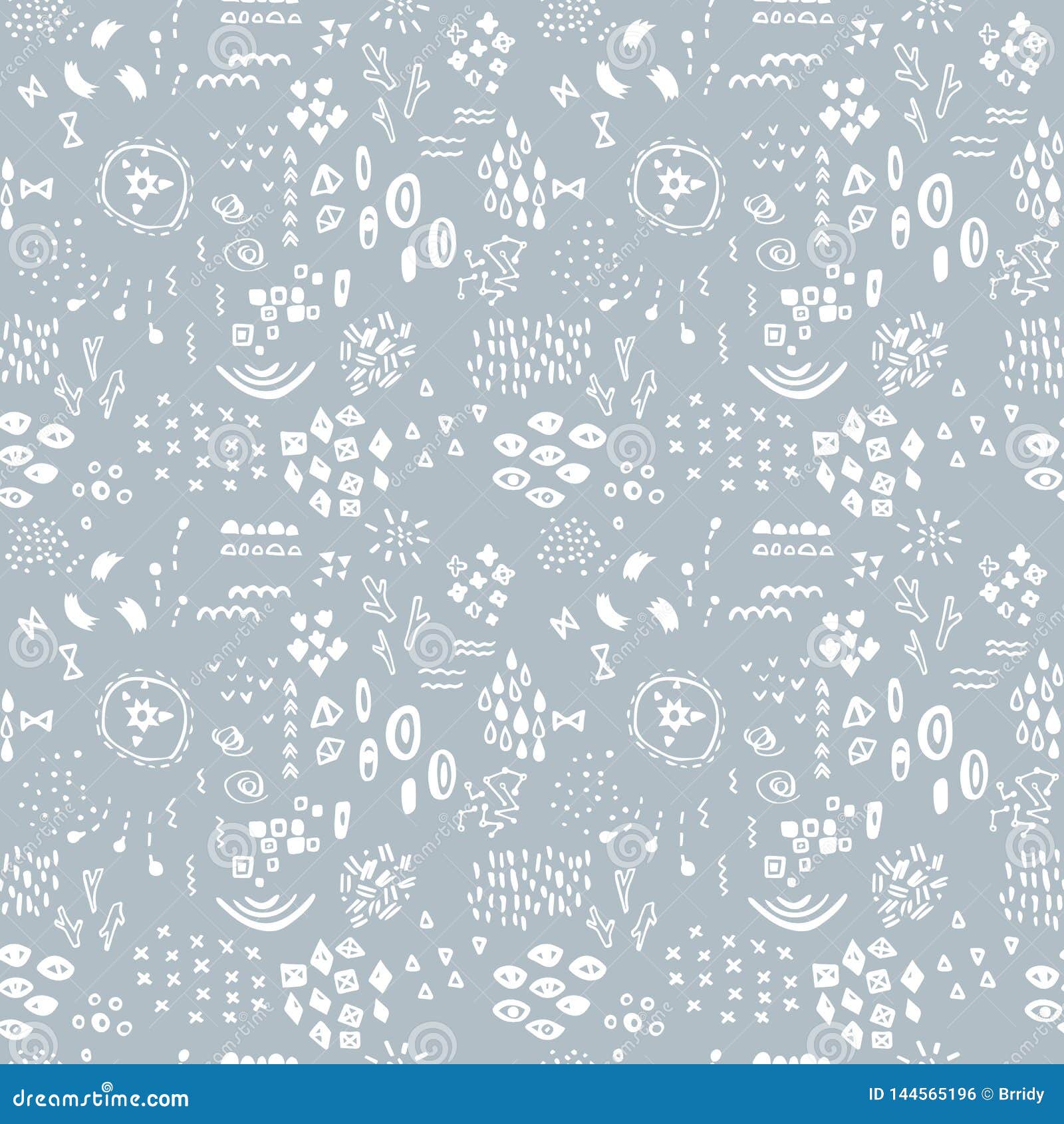 white whimsical sketch on light gray background.  seamless pattern. abstract modern texture. hand drawn graphic