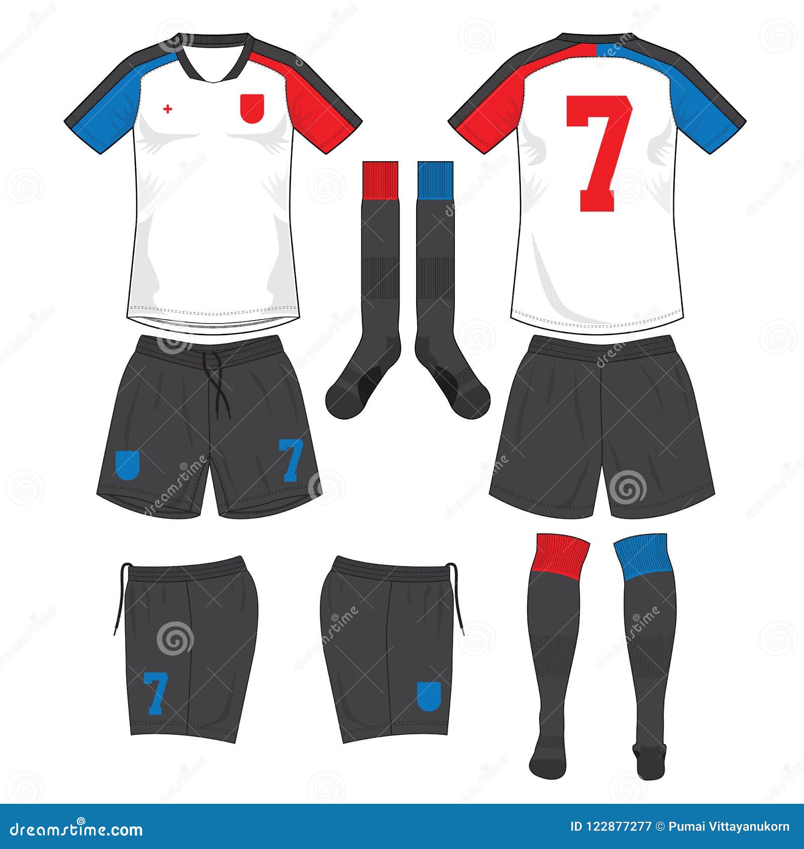 red white and blue soccer jersey