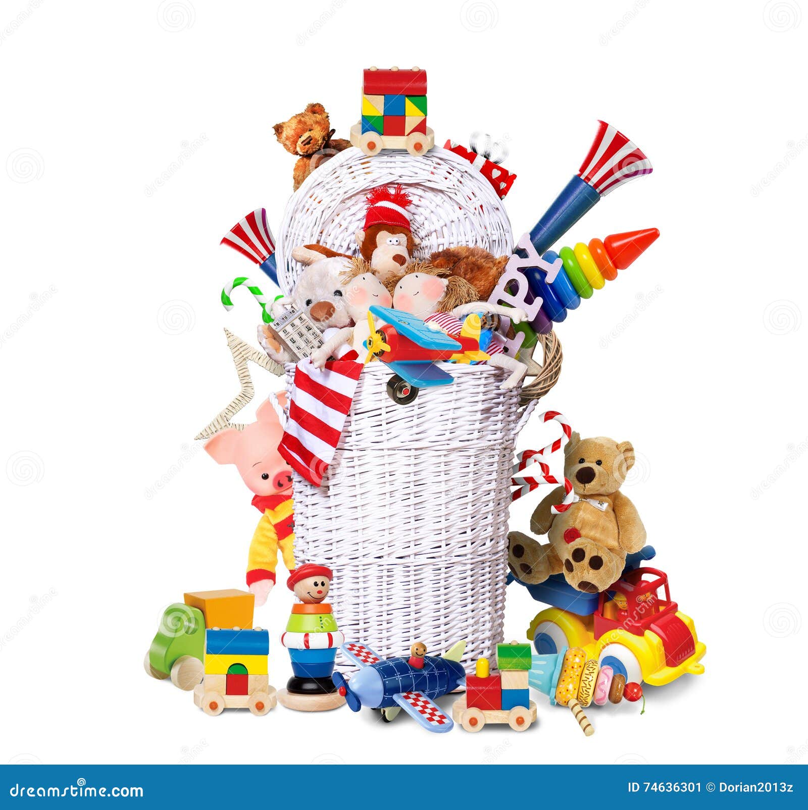 White Wicker Basket Full of Toys Stock Image Image of surprise, teddy