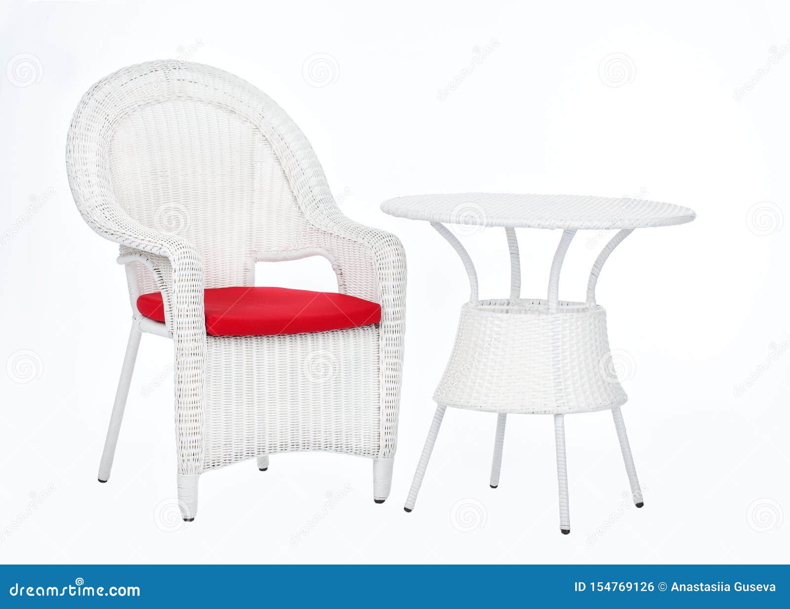 White Wicker Rattan Chair And Round Table