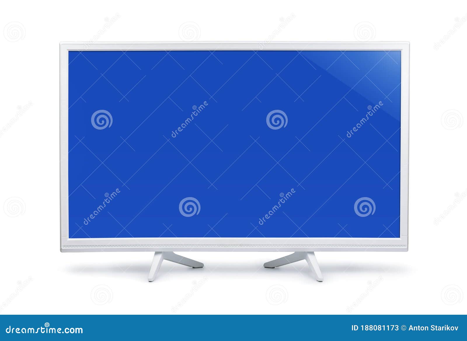White Wide Screen LED TV with Blank Blue Screen Stock Image Image of