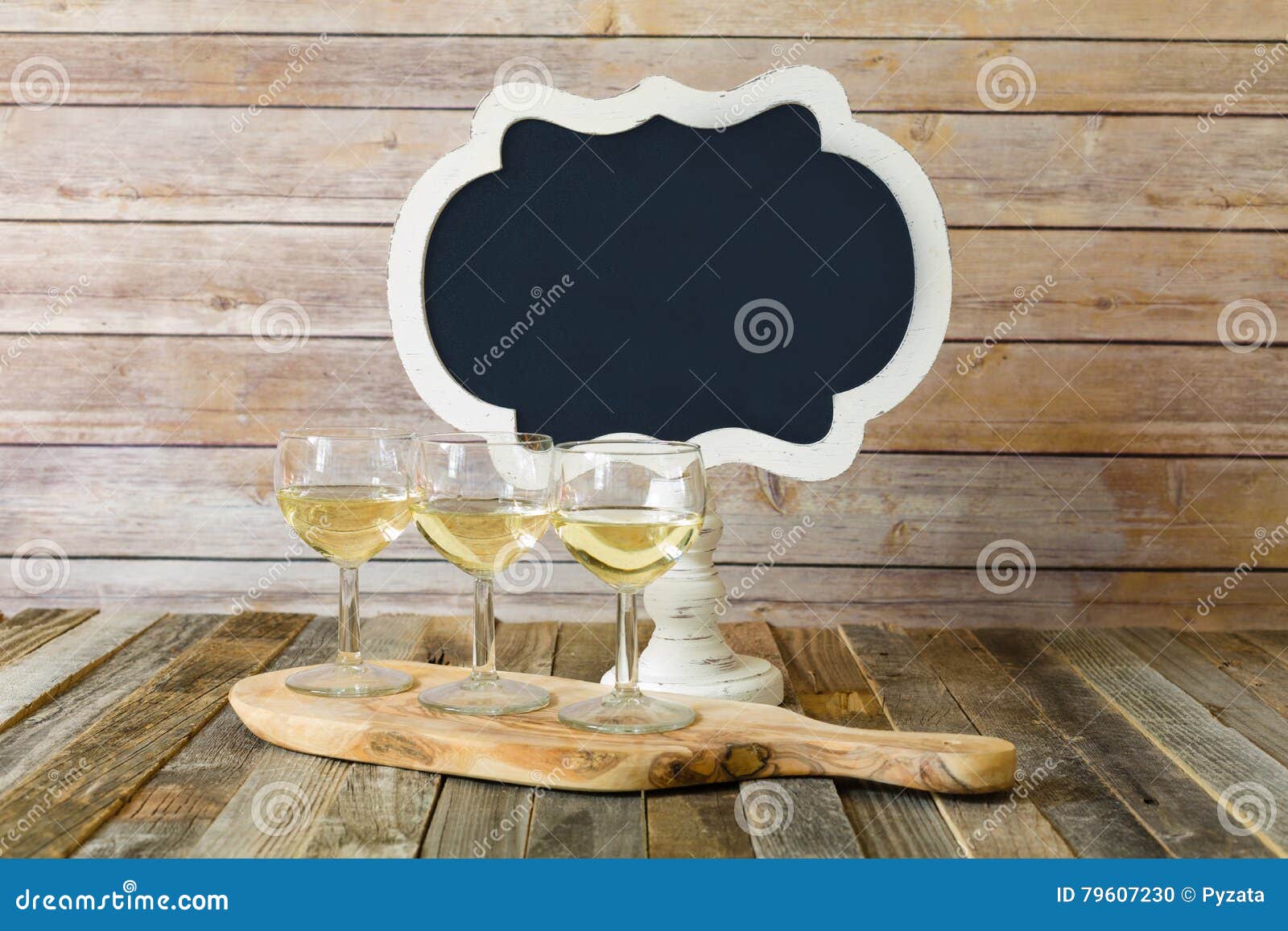 White Wine Flight with Blank Chalkboard Sign Stock Photo Image of