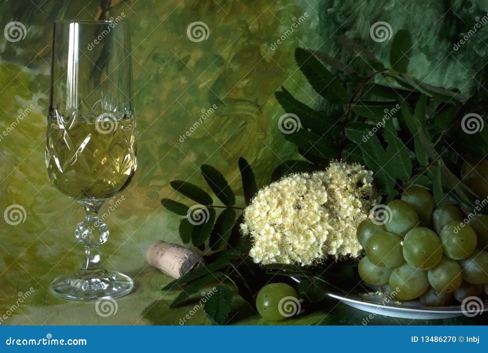White Wine with Fruits and Flower Stock Photo Image of background