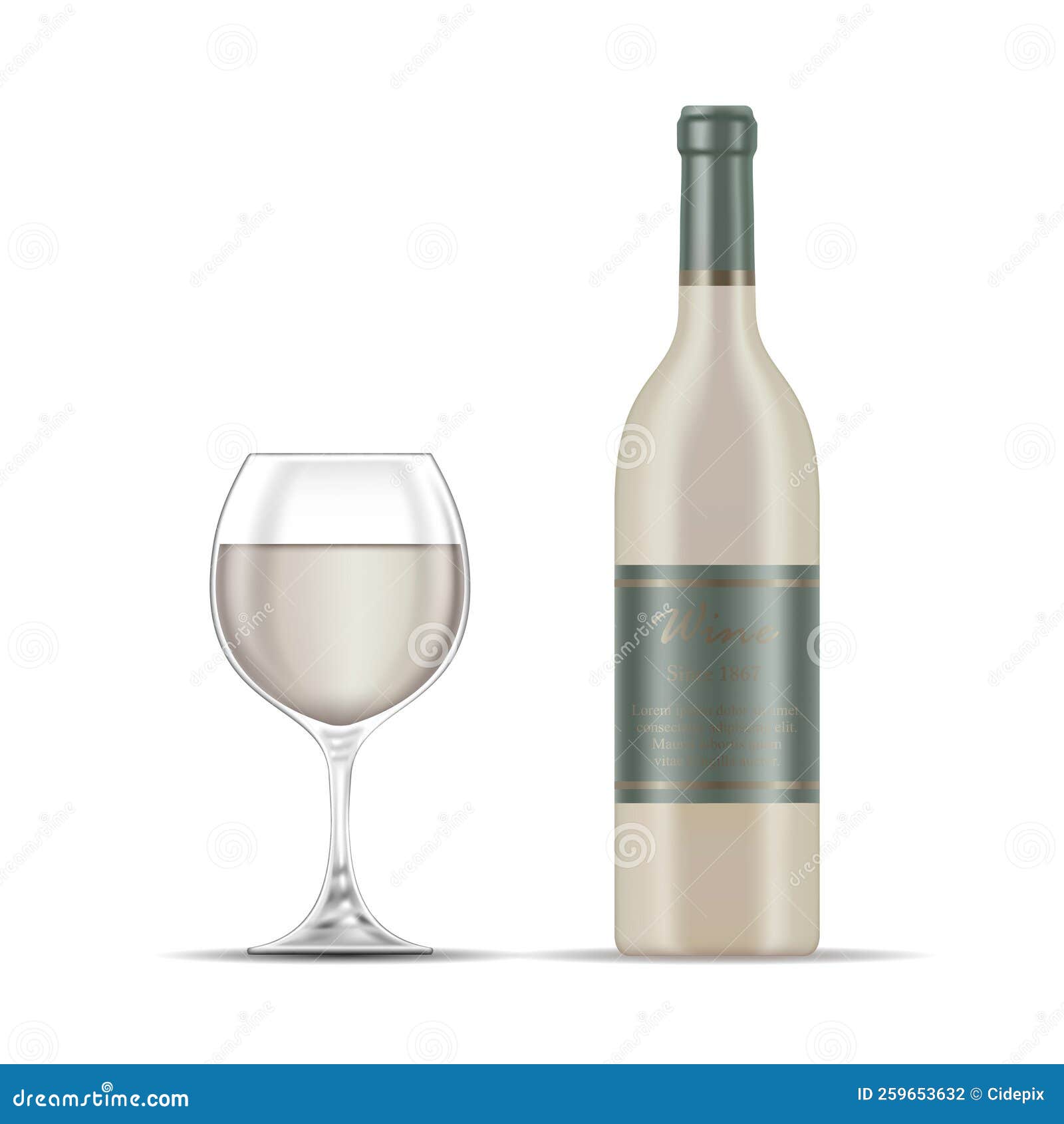 White Wine Glass and Wine Bottle Stock Vector Illustration of shape, collection 259653632