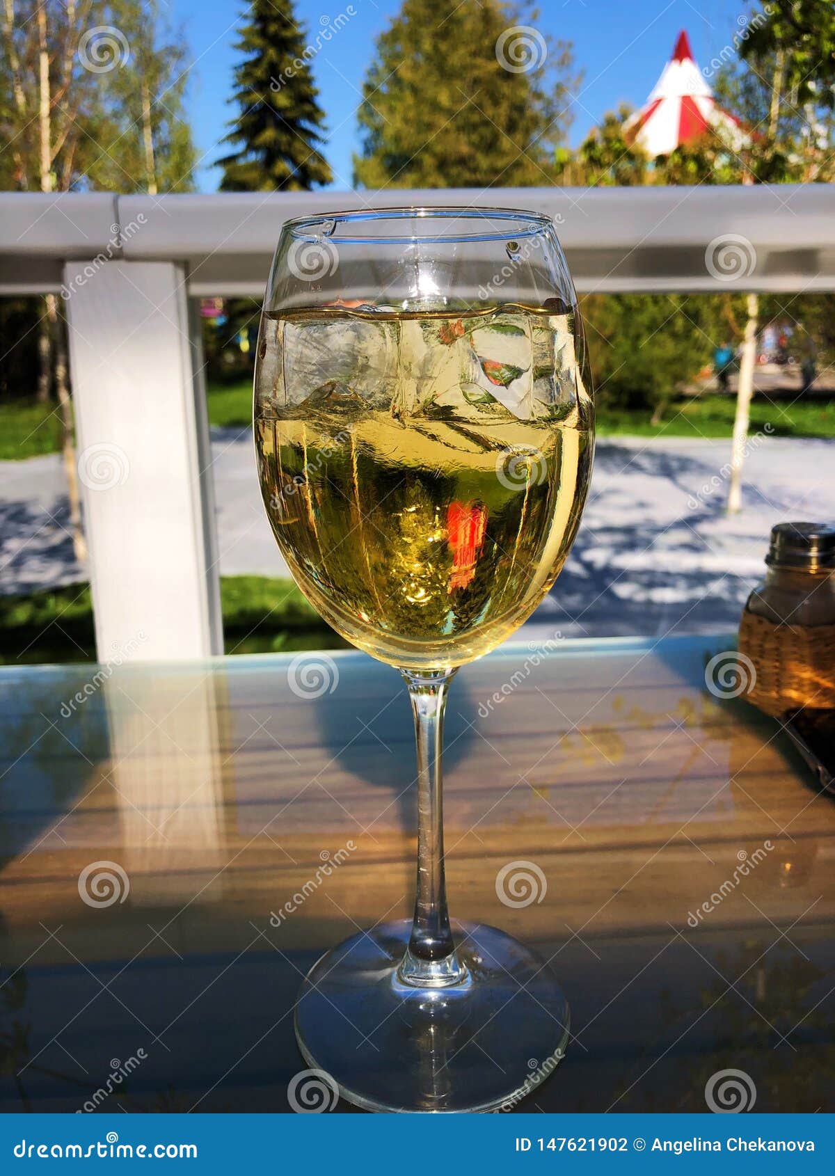 White Wine with Ice on the Table Stock Photo Image of glass, green