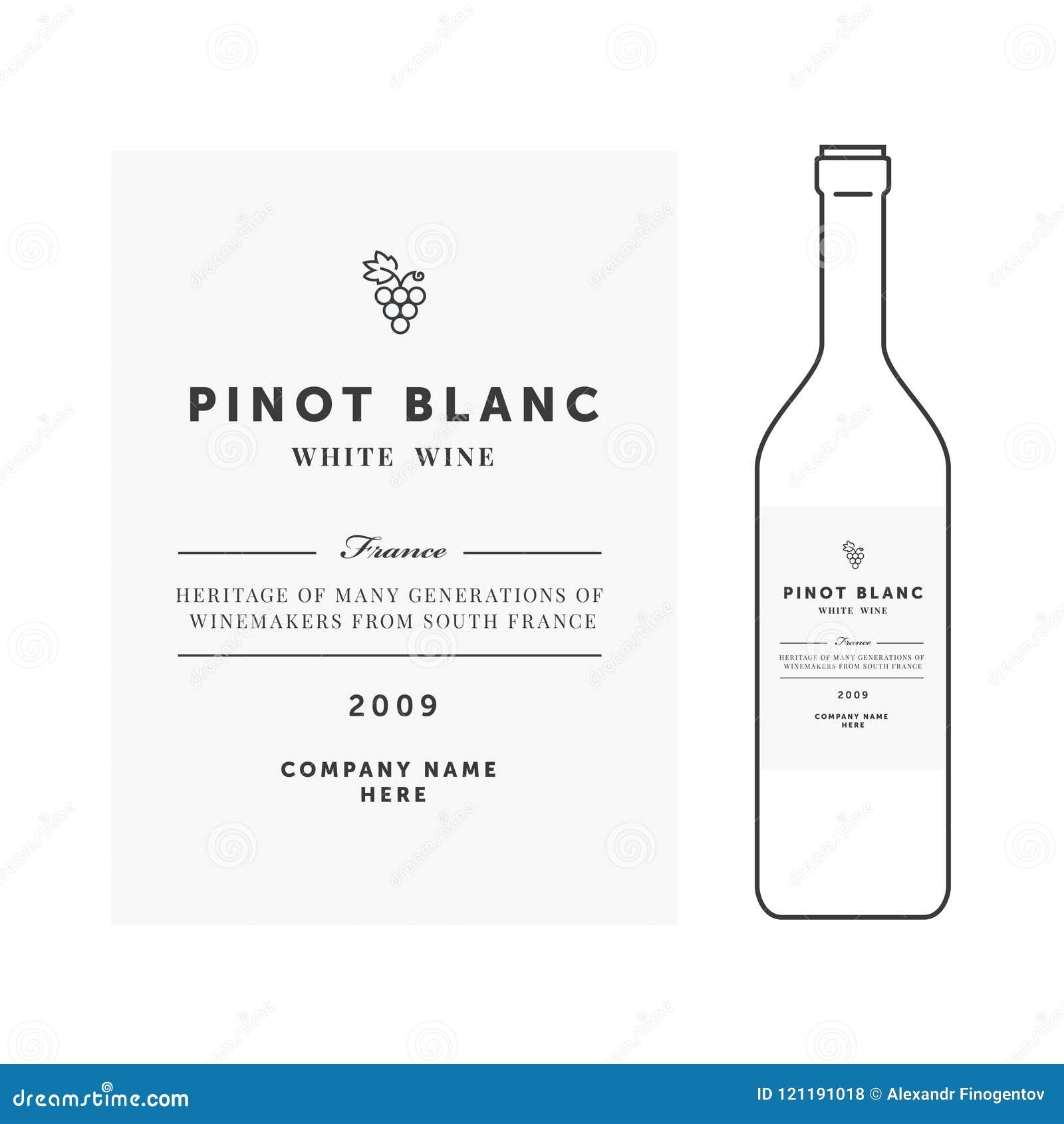White Wine Label. Vector Premium Template. Clean and Modern Design