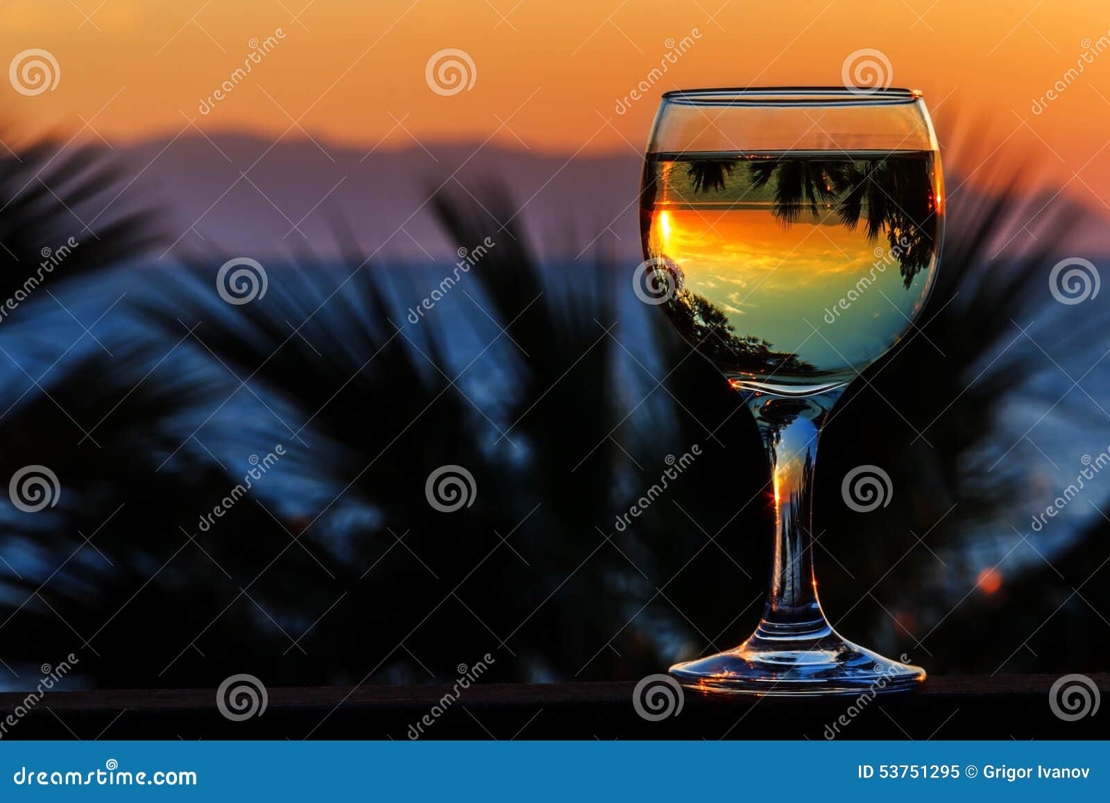 White Wine on the Sunset Sea Background Stock Image Image of blue