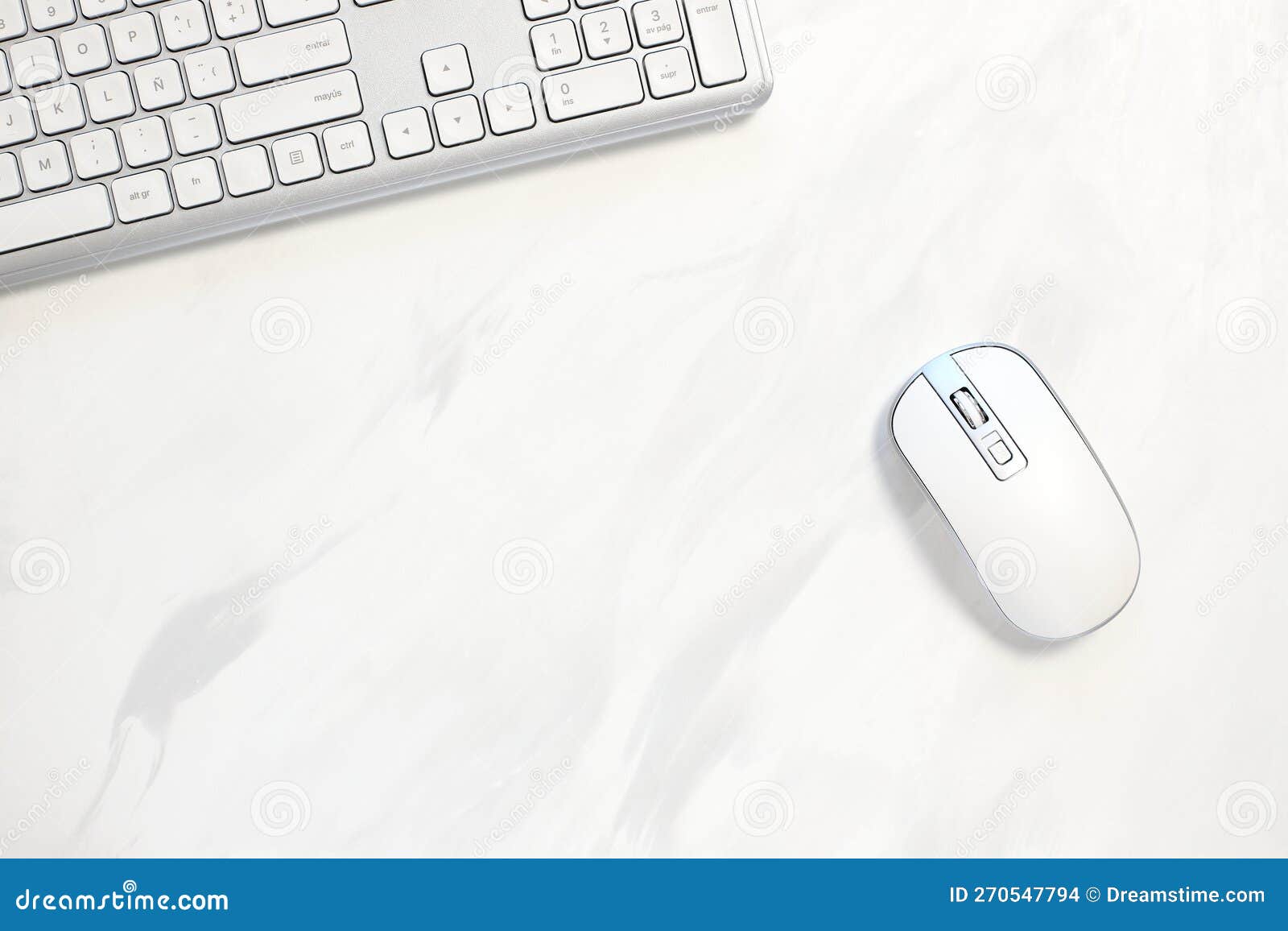 White Wireless Keyboard and Mouse on Table, Pc Equipment Stock Photo