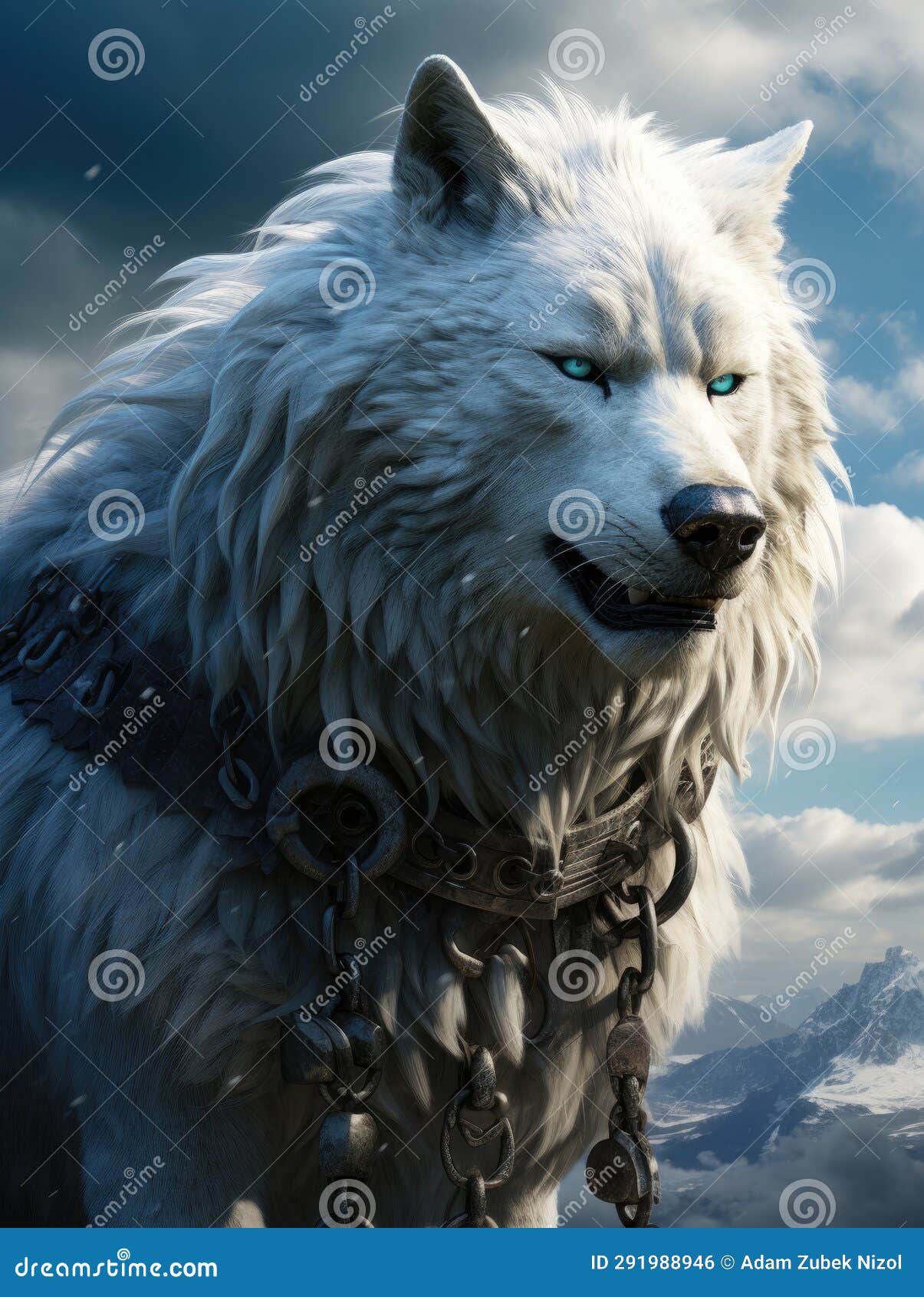 A White Wolf with Blue Eyes Stock Illustration Illustration of cloud, nature 291988946