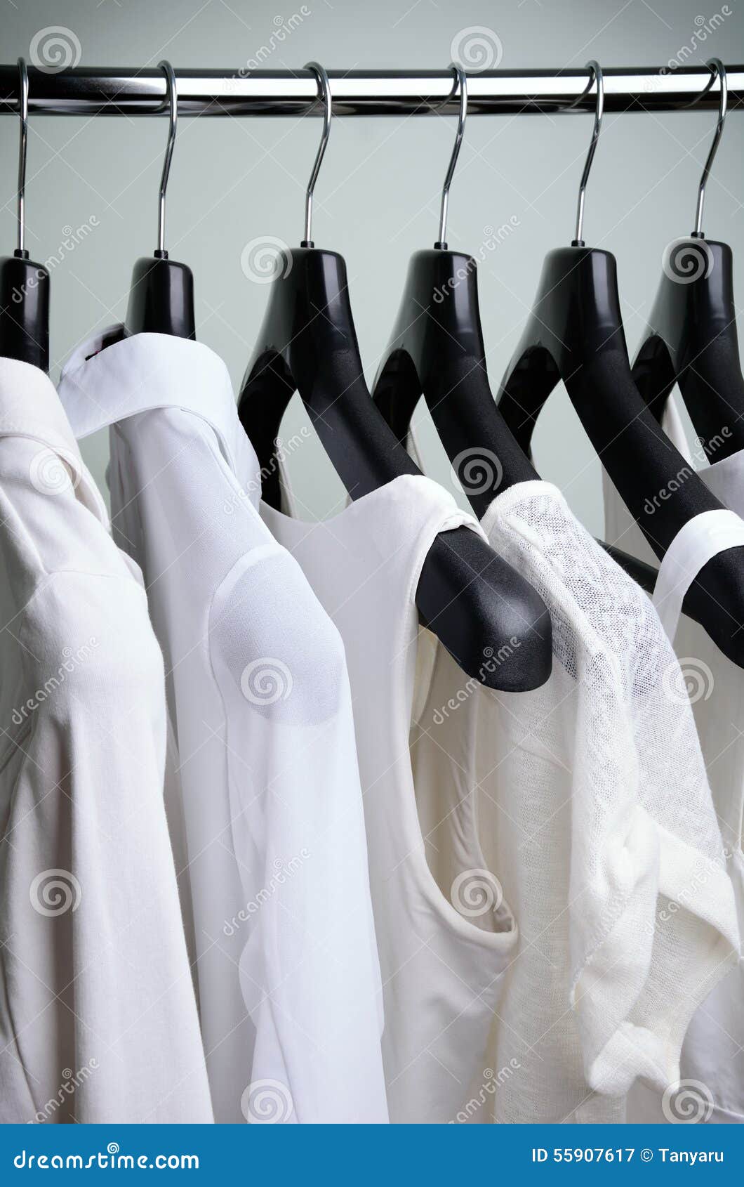 White Womens Clothing Hanging Side View Vertical Stock Image - Image of ...