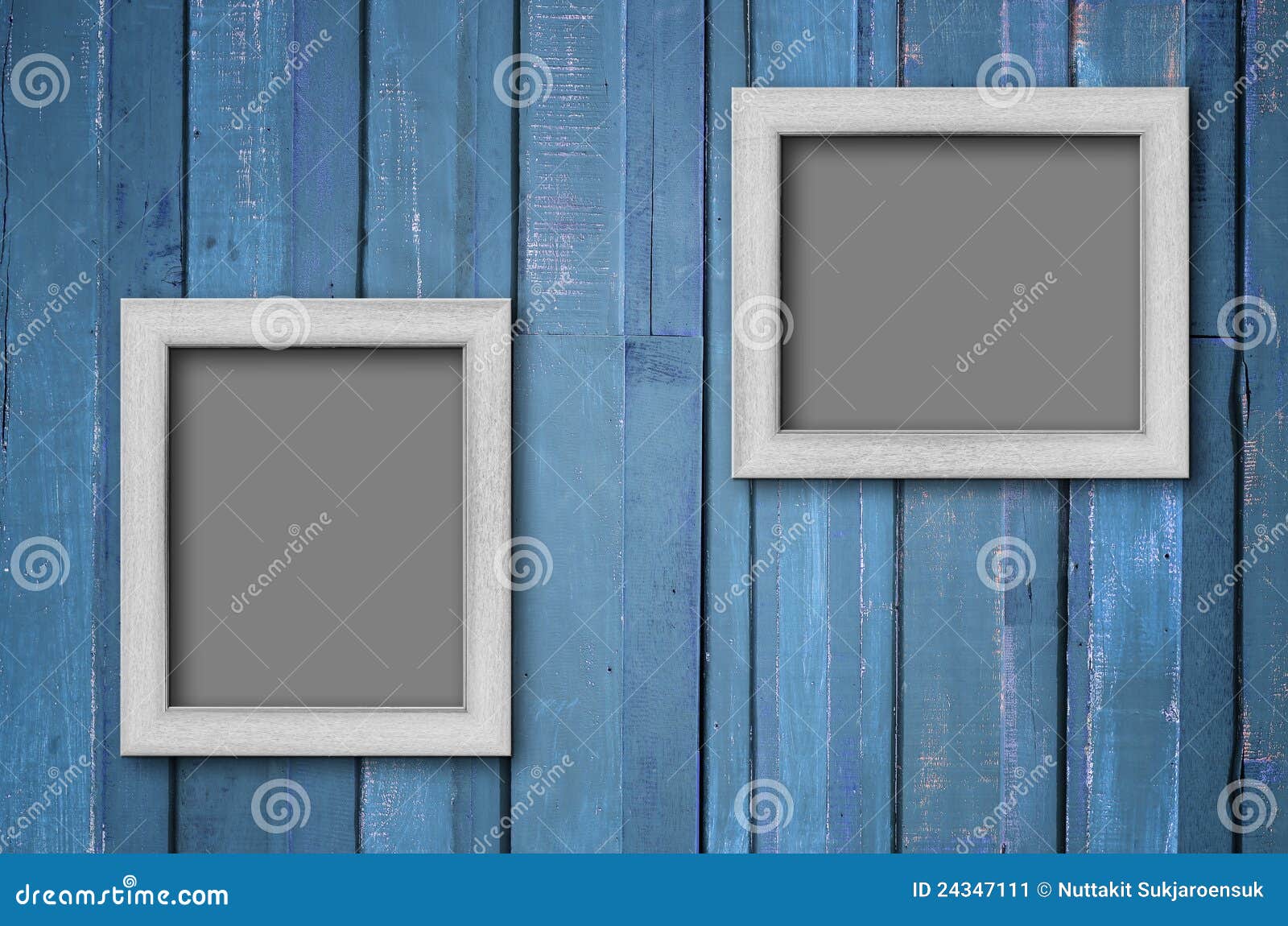 White Wood Picture Frame on Blue Wall Stock Image Image of frame