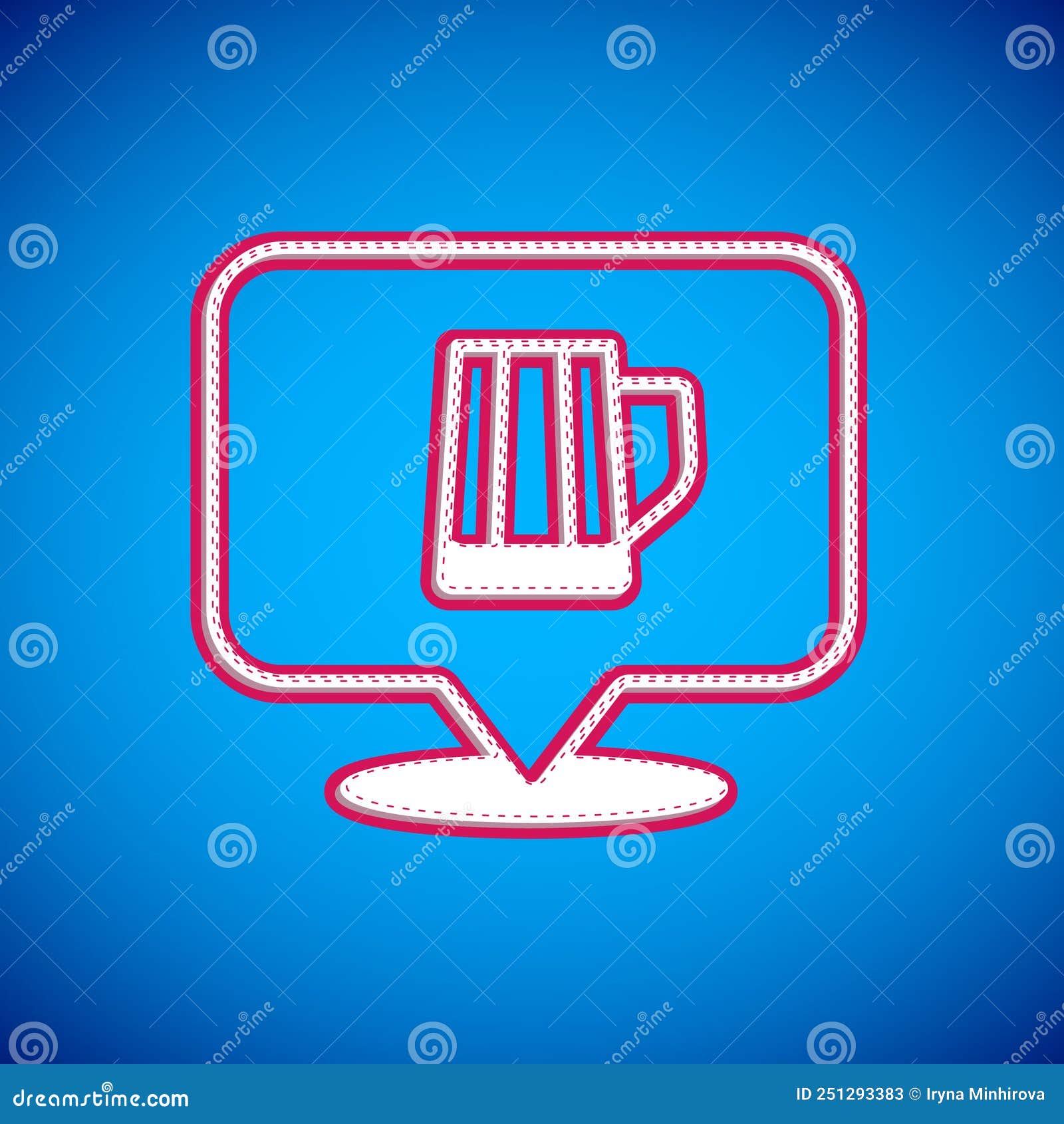 White Wooden Beer Mug Icon Isolated on Blue Background. Vector Stock