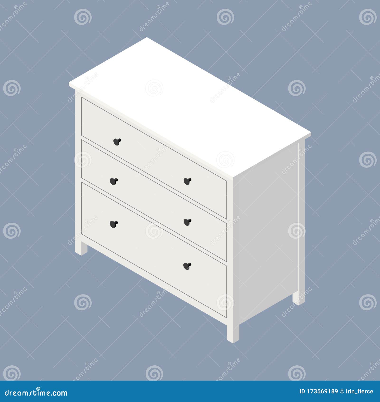 White Wooden Dresser With Black Knobs 3d Flat Style Vector