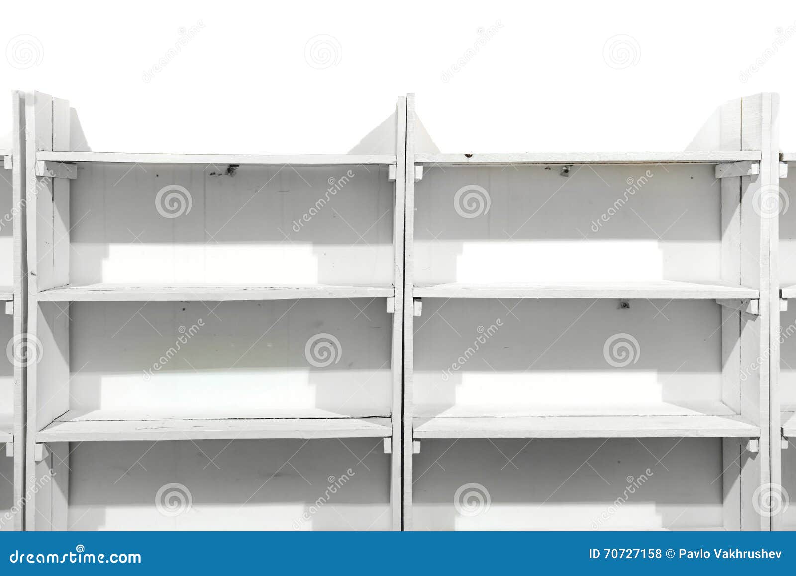White wooden empty shelves stock photo. Image of frame 70727158