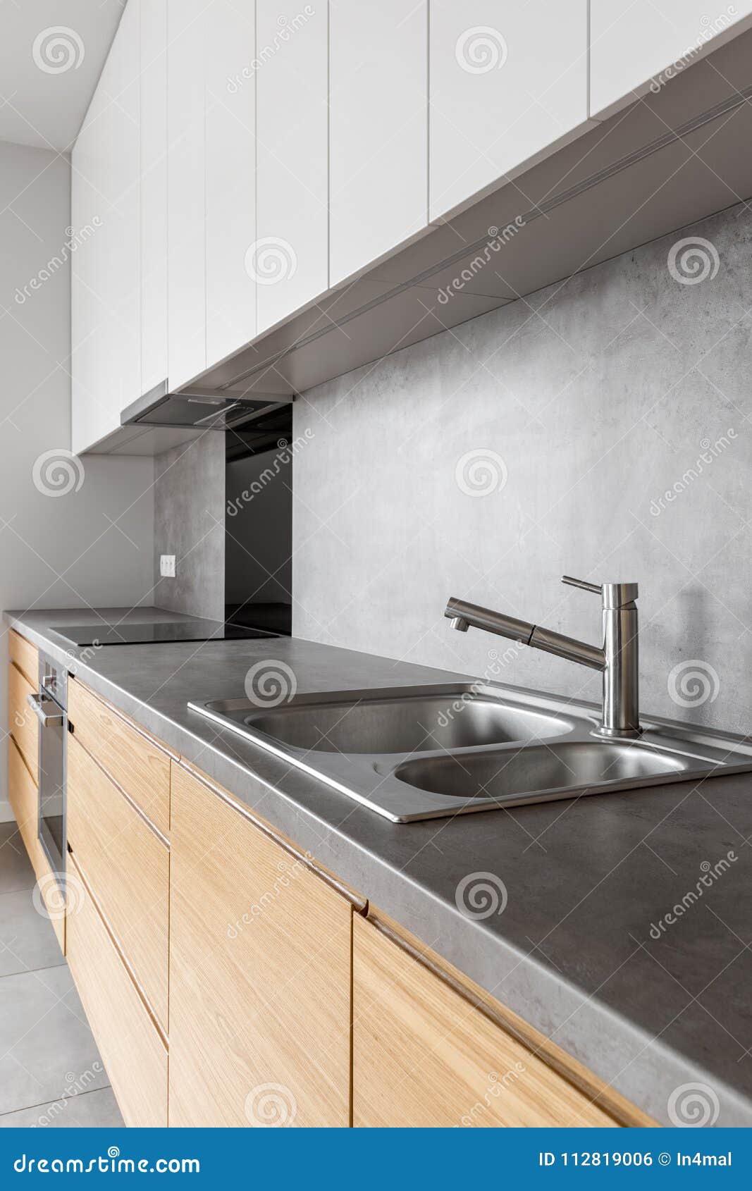 White And Wooden Kitchen Cabinets Stock Photo Image Of Estate Hardwood 112819006