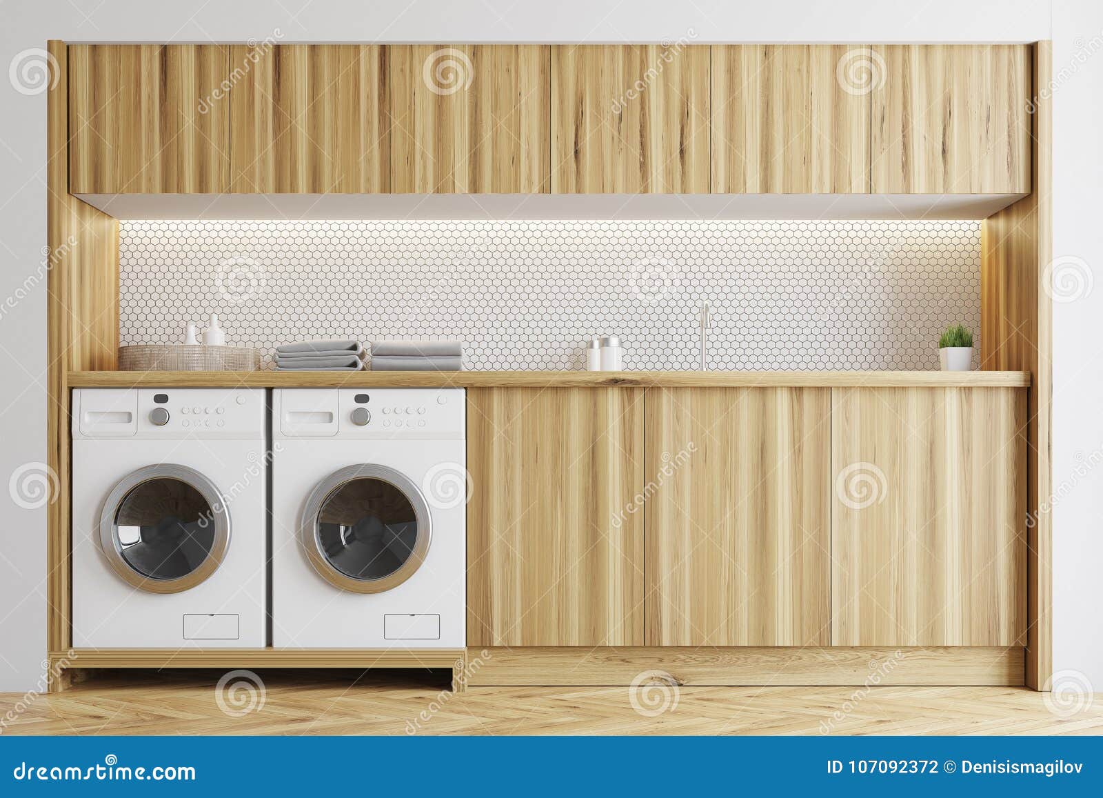 White And Wooden Laundry Room Stock Illustration Illustration Of