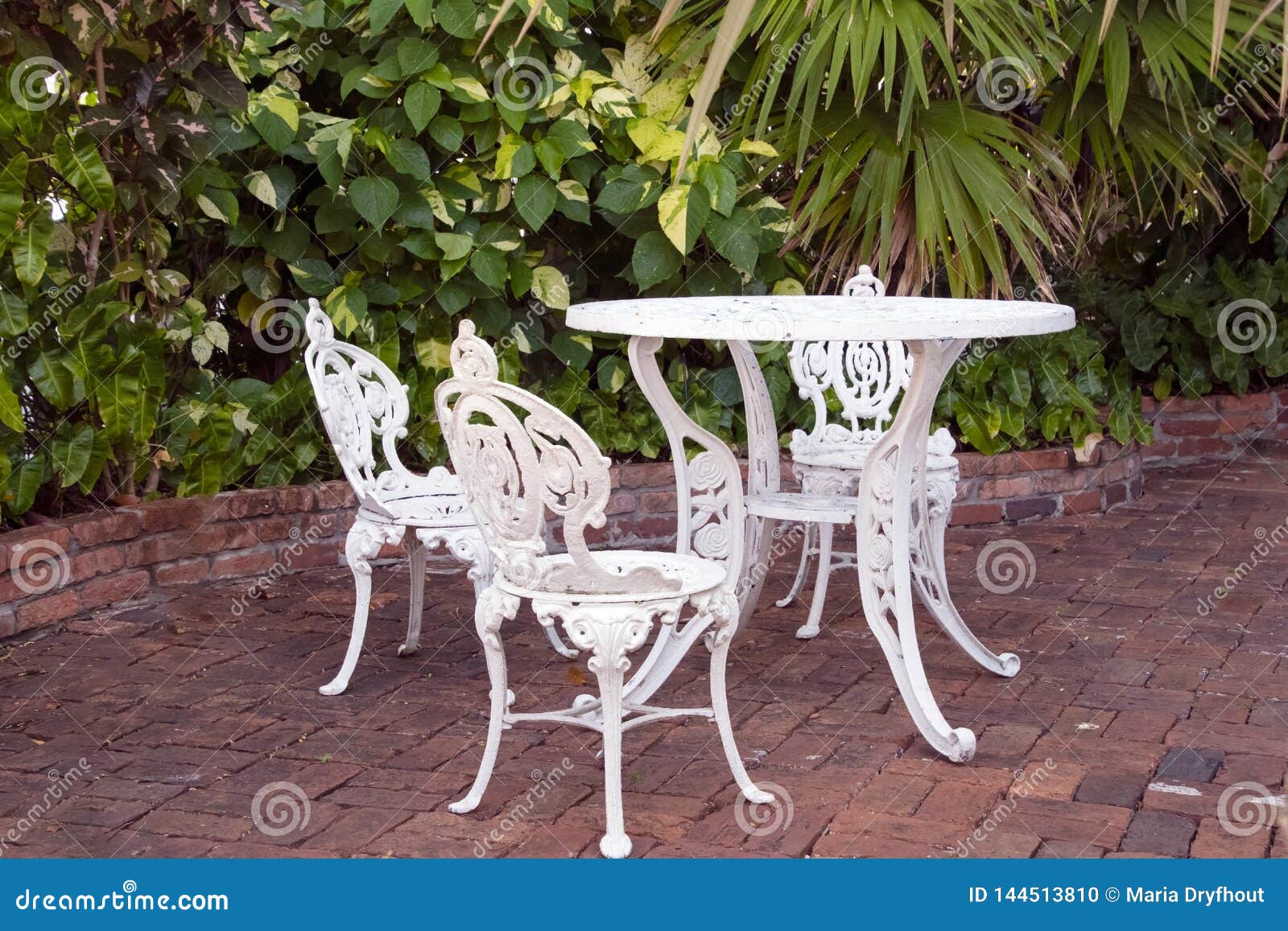 Patio Table And Chairs On Brick Stock Photo Image Of Plant