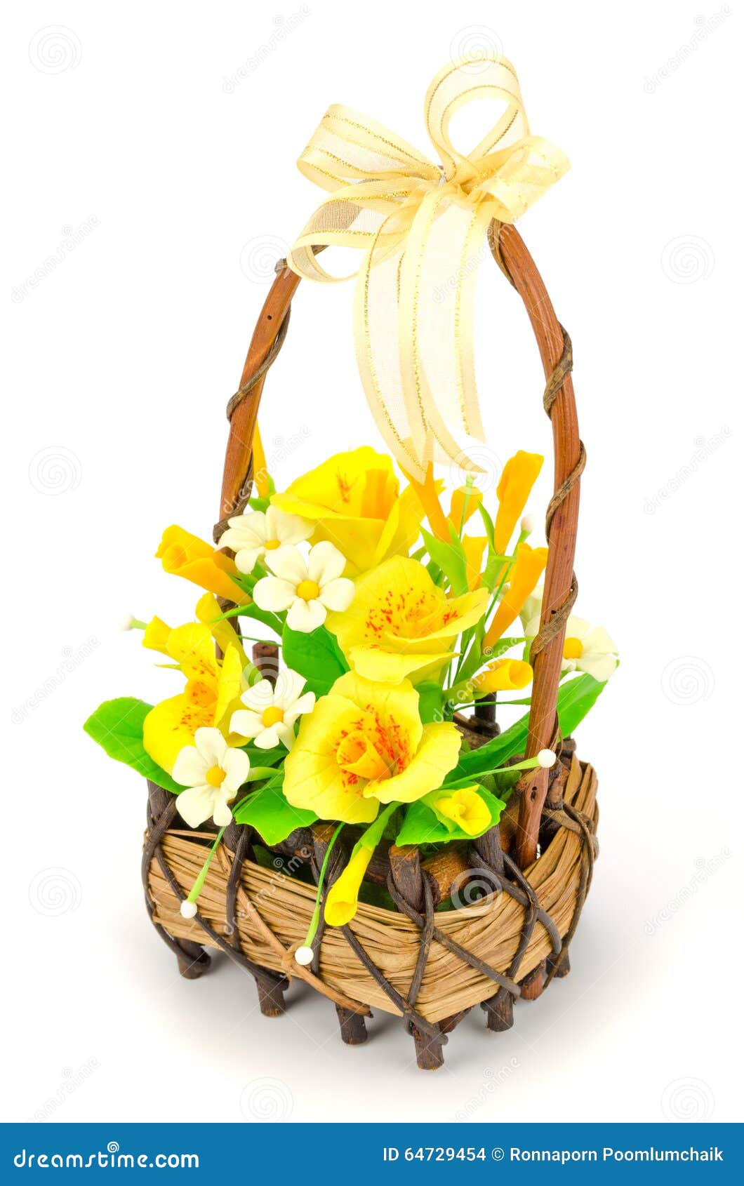 White and Yellow Flowers in the Wicker Basket Stock Photo Image of