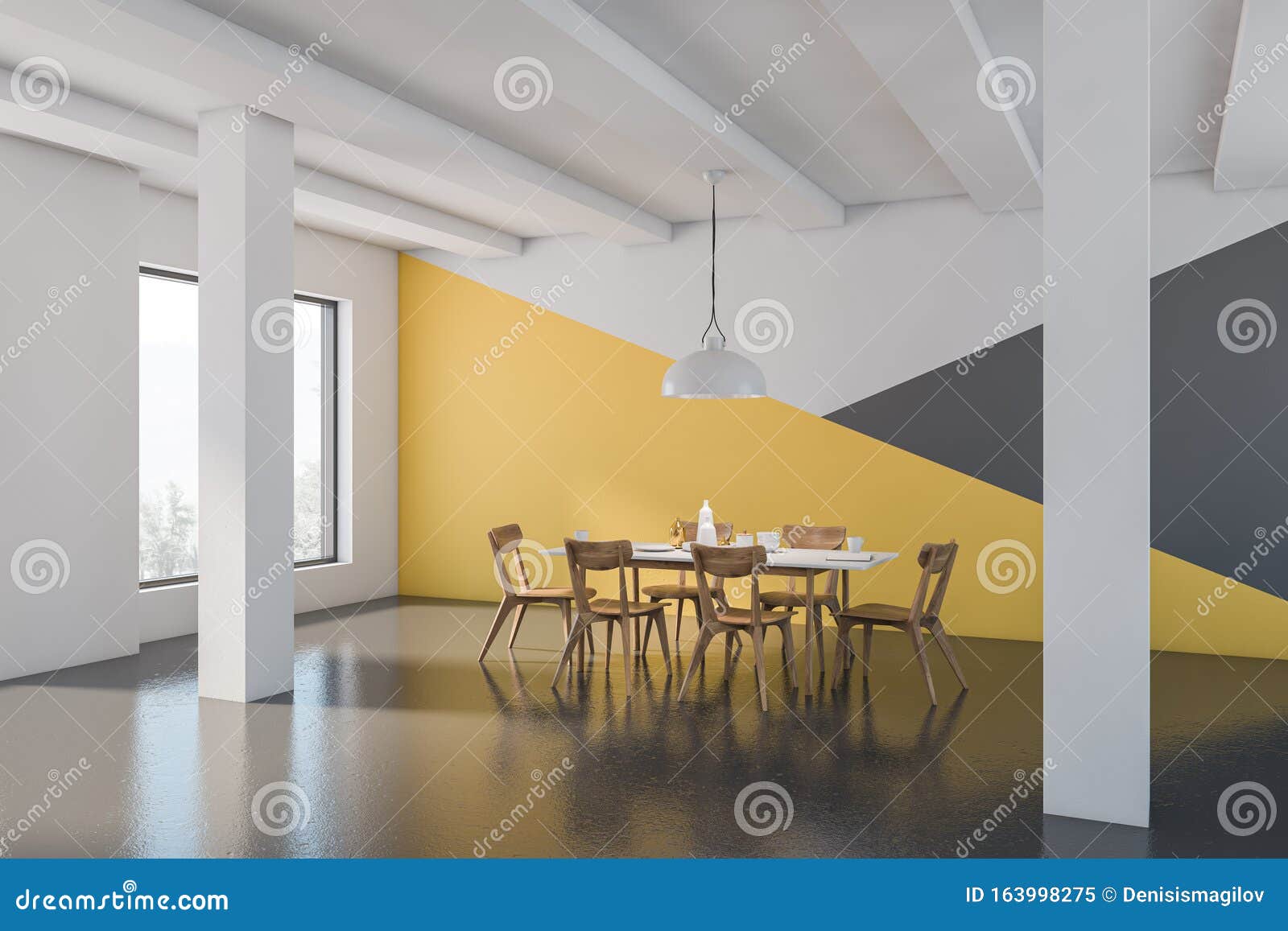 White, Yellow and Gray Dining Room Corner Stock Illustration