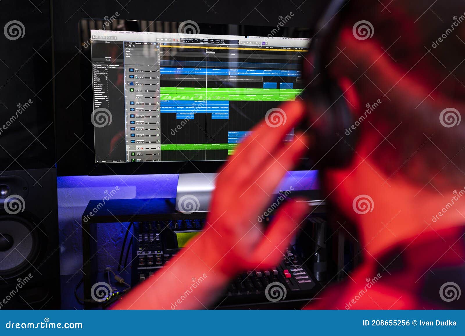 White Young DJ is Recording a New Track in the Stereo Studio Workplace