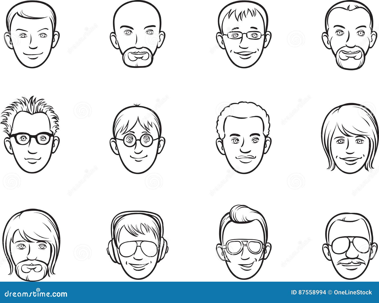 Whiteboard Drawing - Cartoon Avatar Men Faces Stock Vector - Illustration  of bearded, american: 87558994