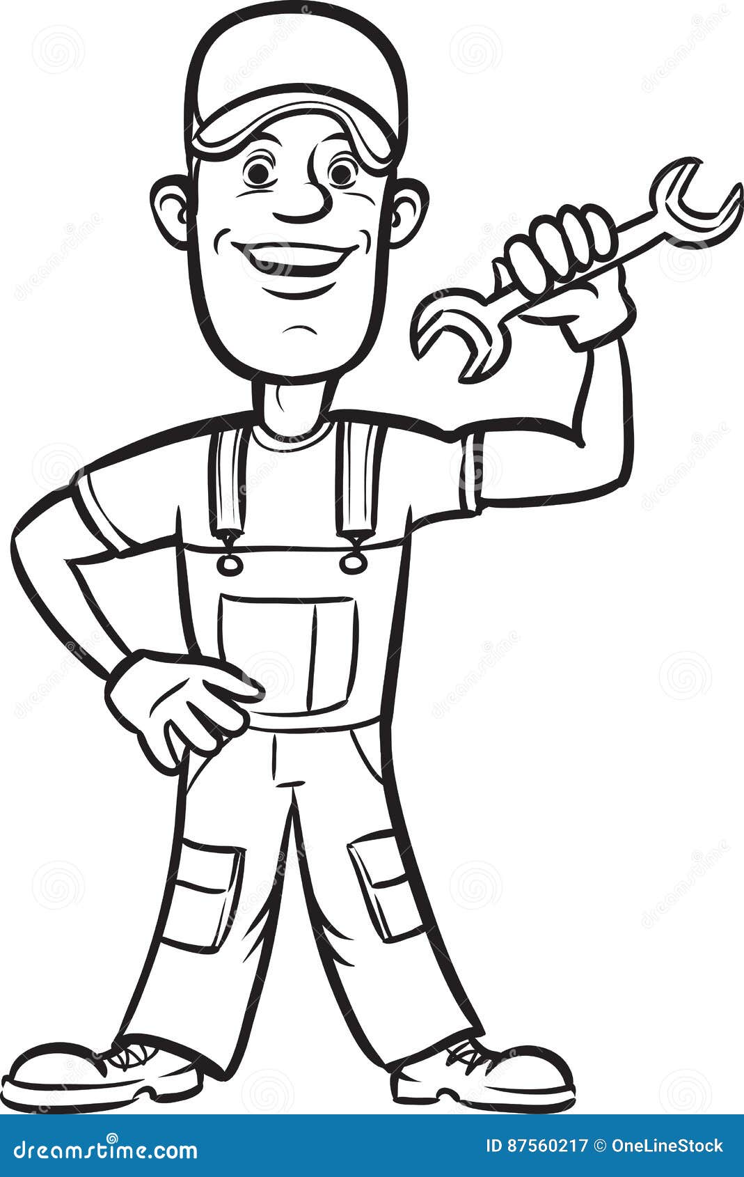 Download Whiteboard Drawing - Cartoon Plumber With Wrench Stock Vector - Illustration of retro, drawing ...