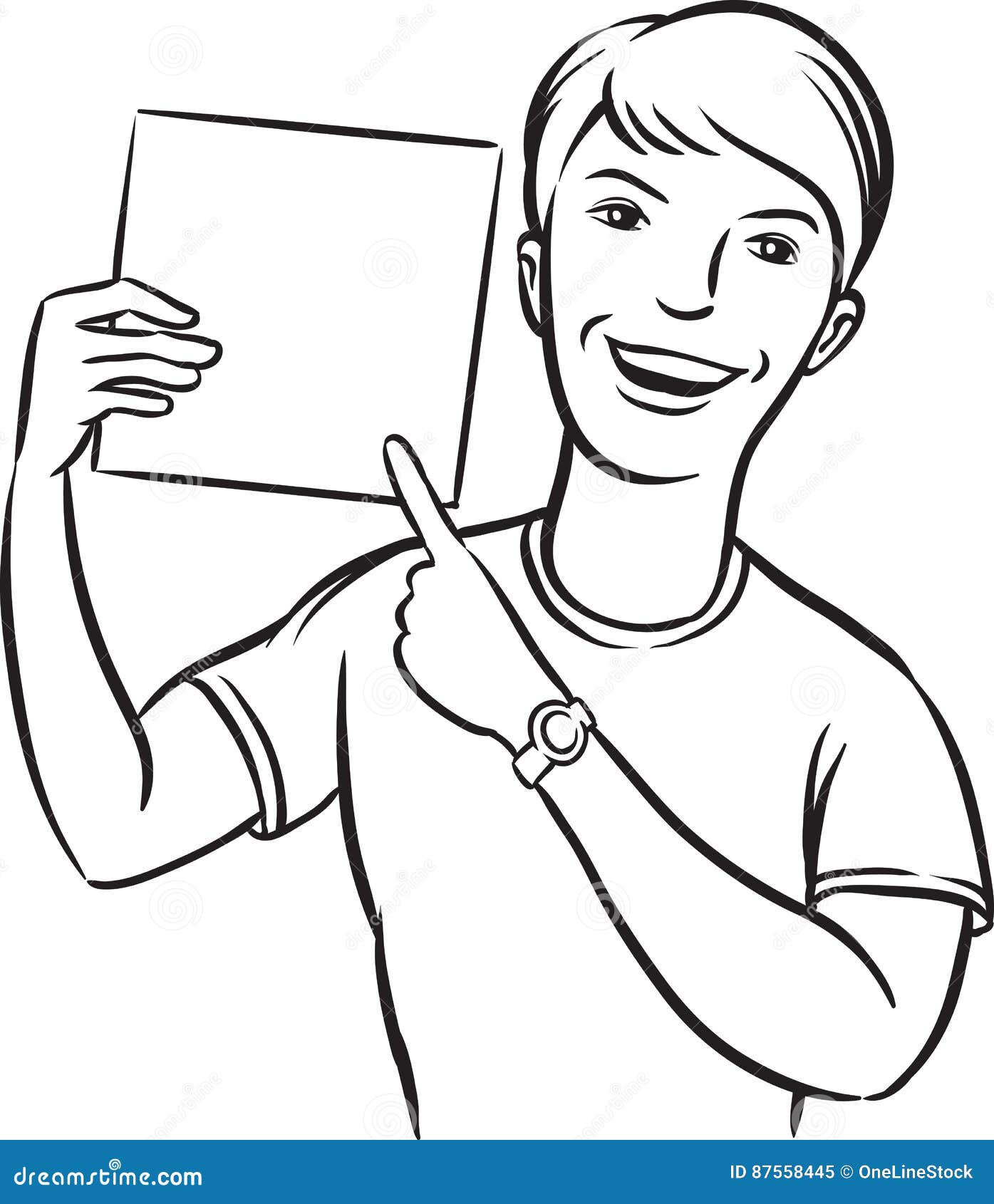 Download Whiteboard Drawing - Smiling Man Pointing Finger At Blank ...