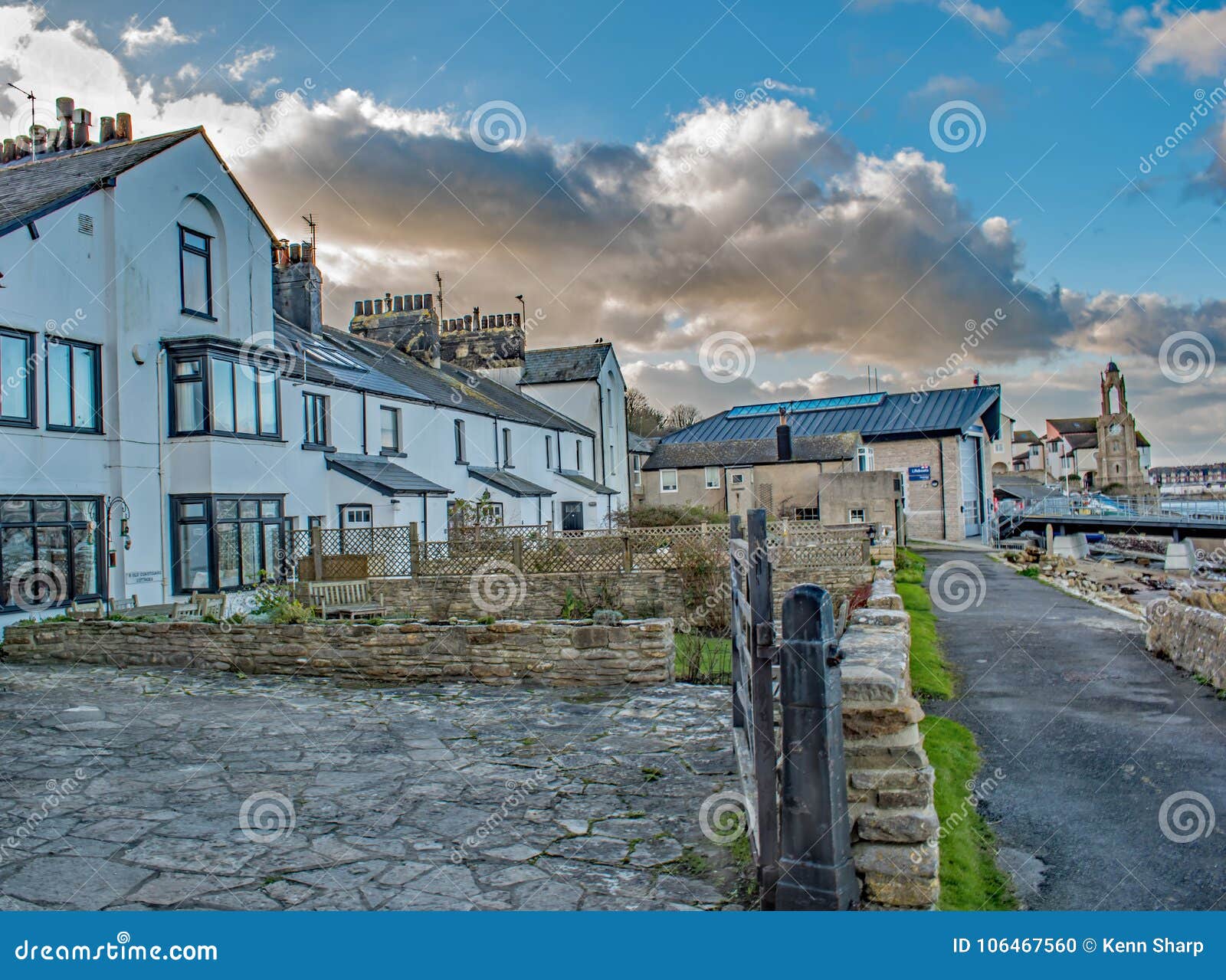 Whitewashed Cottages at the Swanage Shore Stock Photo Image of
