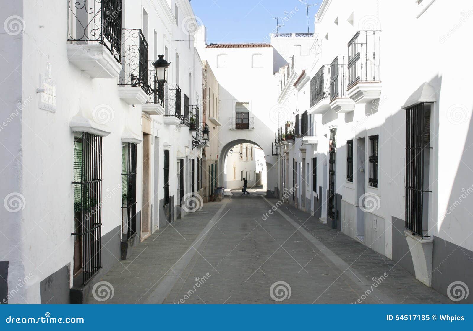 whitewashed houses at village streets of olivenza, spain