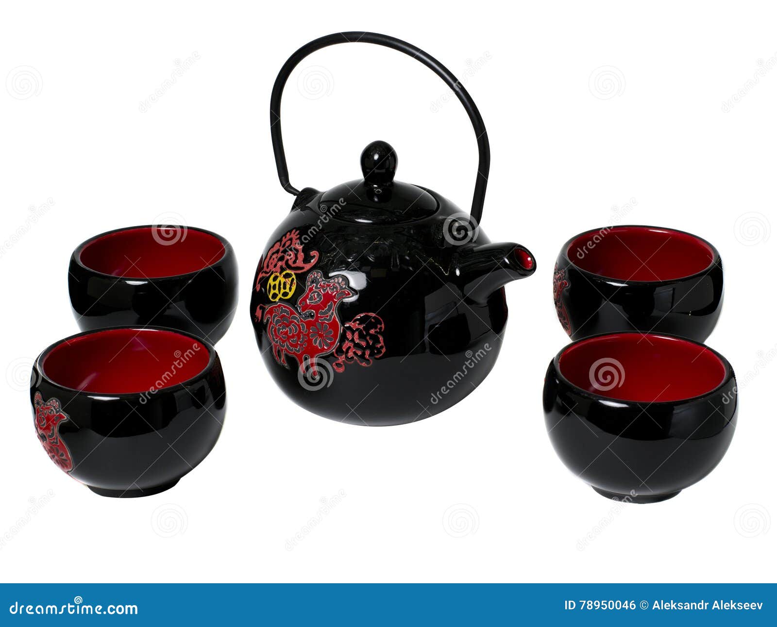 Whith ceramico della teiera un le tazze per tè nello stile cinese. Teiera ceramica per tè nello stile cinese Colore di Blac