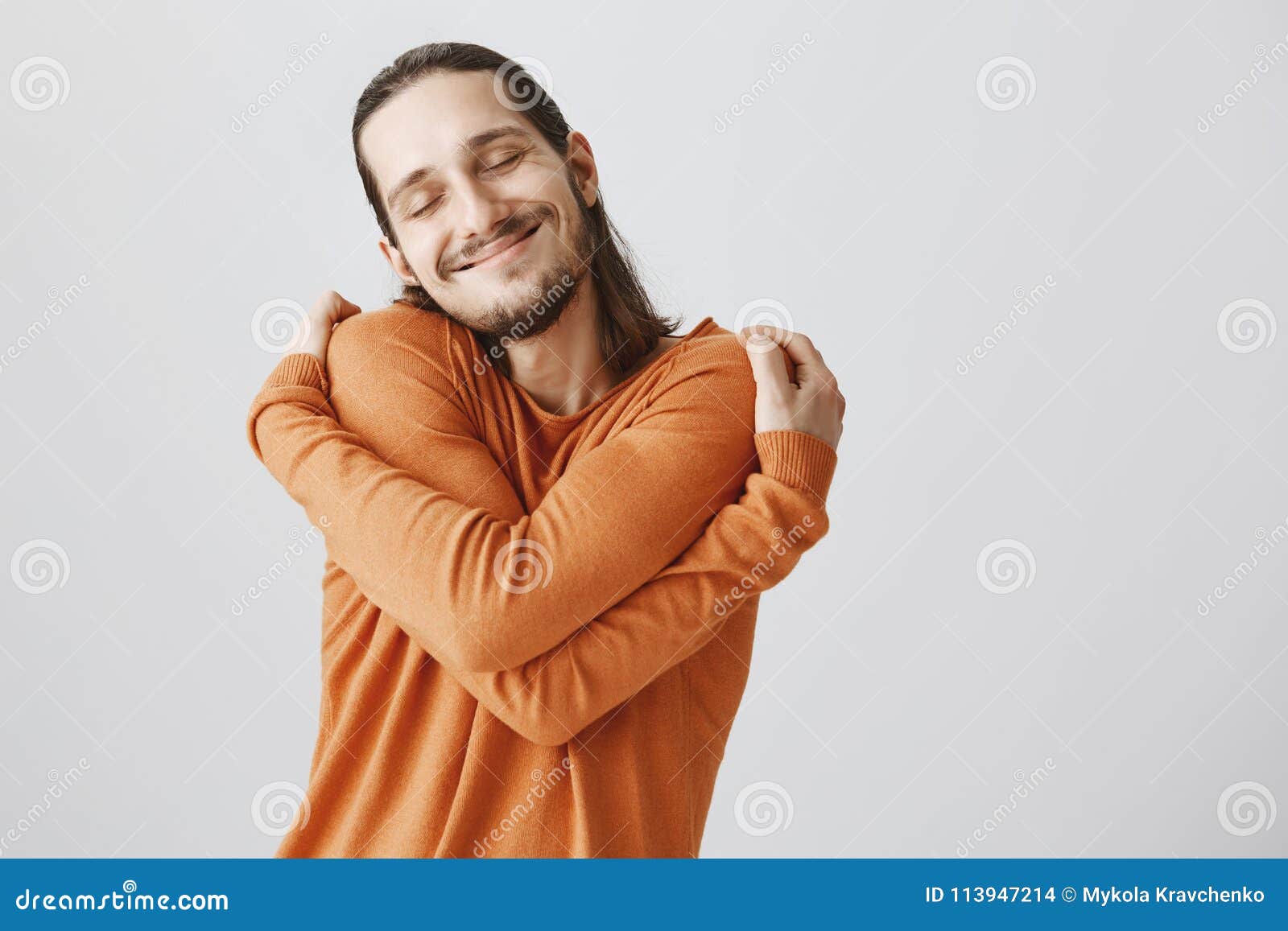 Who Need Girlfriends If You Can Hug Yourself. Funny Playful European Guy with Long Hair and Beard Cuddling Himself and Stock Photo - Image of friendship, grinning: 113947214 Who Need Girlfriends If You Can Hug Yourself. Funny Playful European Guy with Long Hair and Beard Cuddling Himself and Stock Photo - Image of friendship, grinning: 113947214