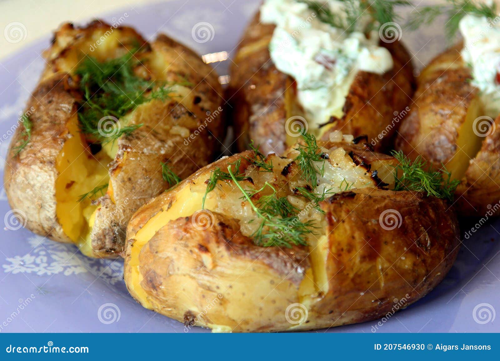 Whole Baked Potato with Cheese and Sauce Stock Photo - Image of