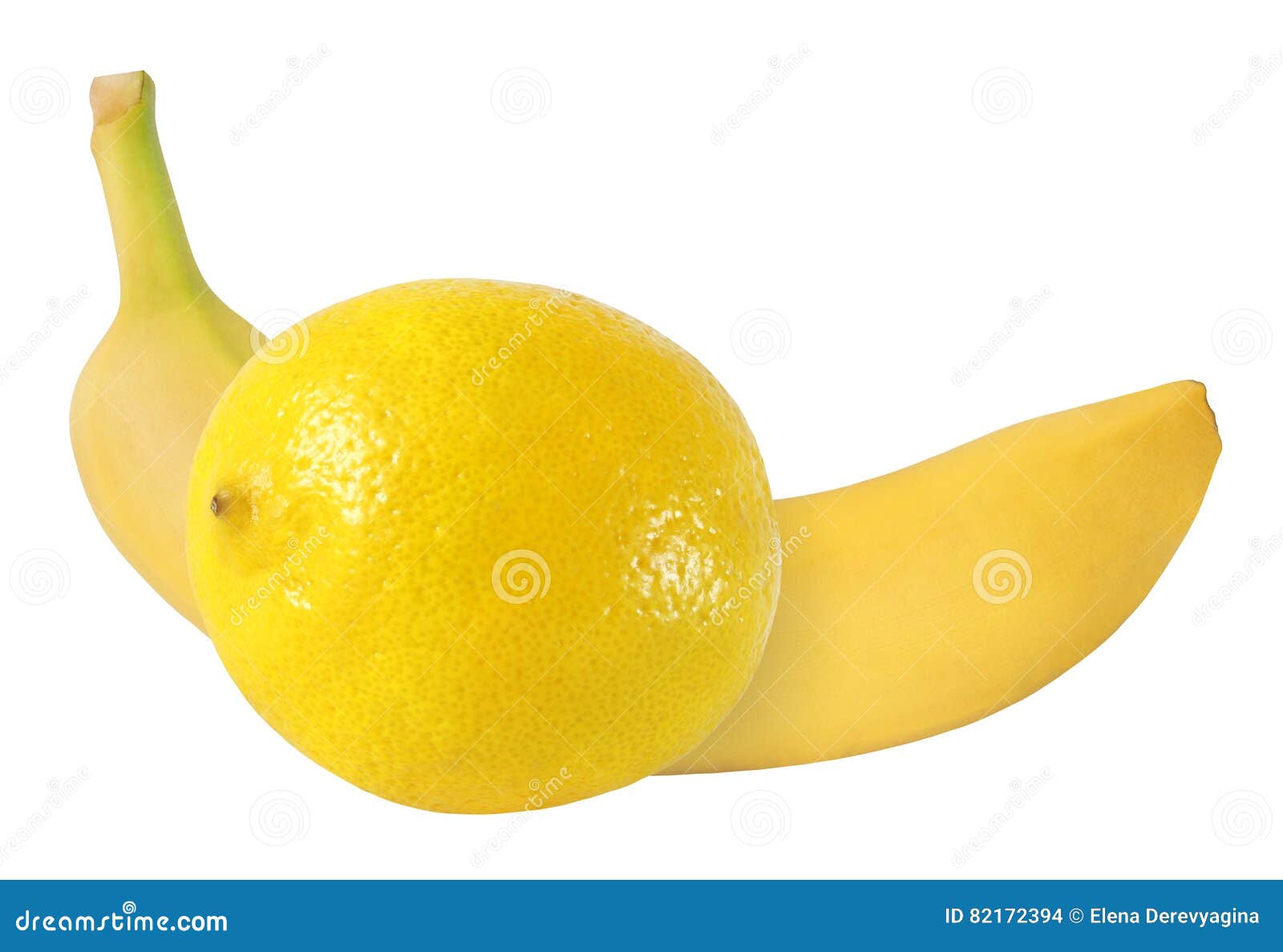 Whole Banana and Lemon Isolated on White with Clipping Path Stock Photo