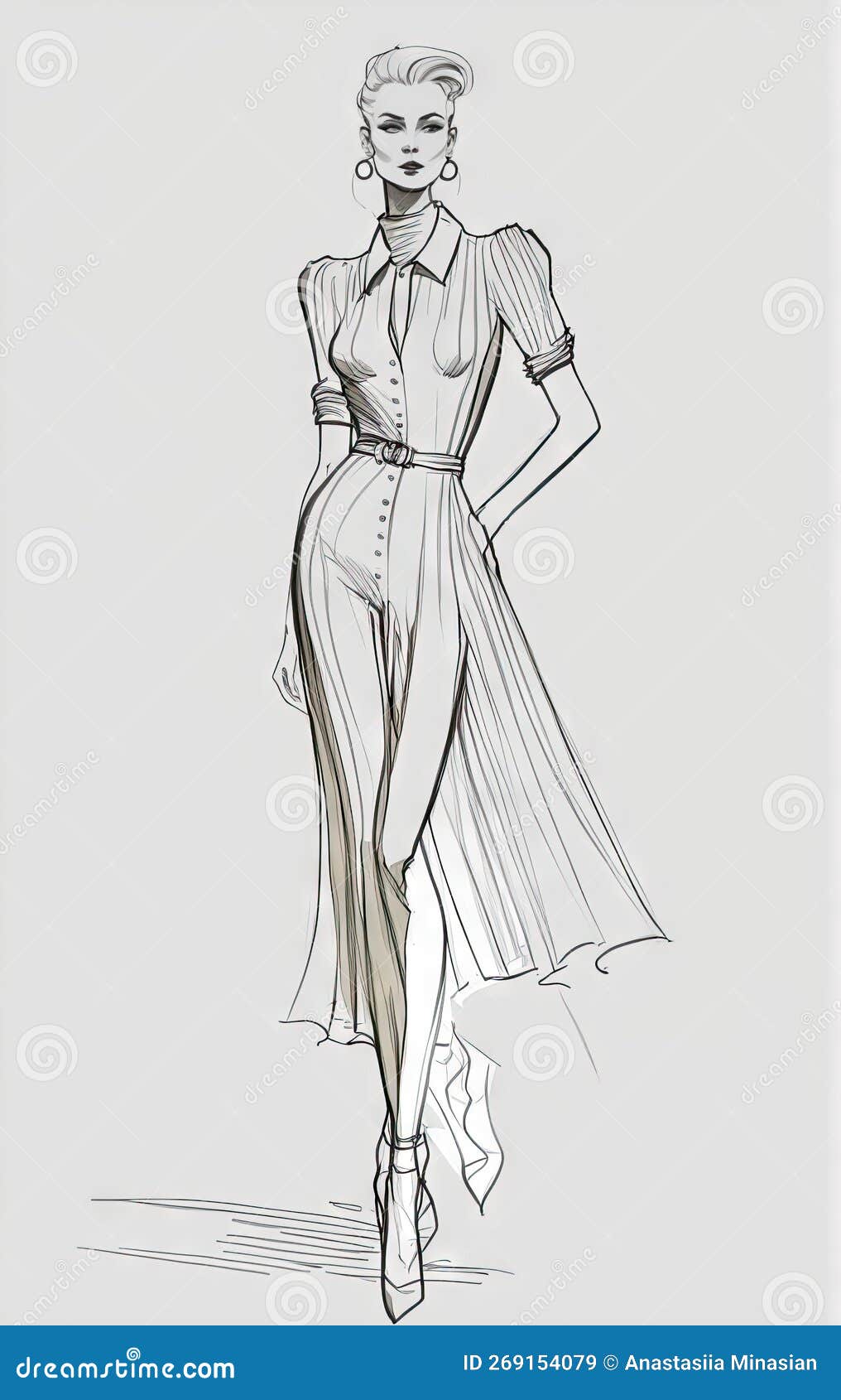 Whole Body Female Fashion Illustration, Line Art Drawing Stock Image -  Image of drawing, fashion: 269154079