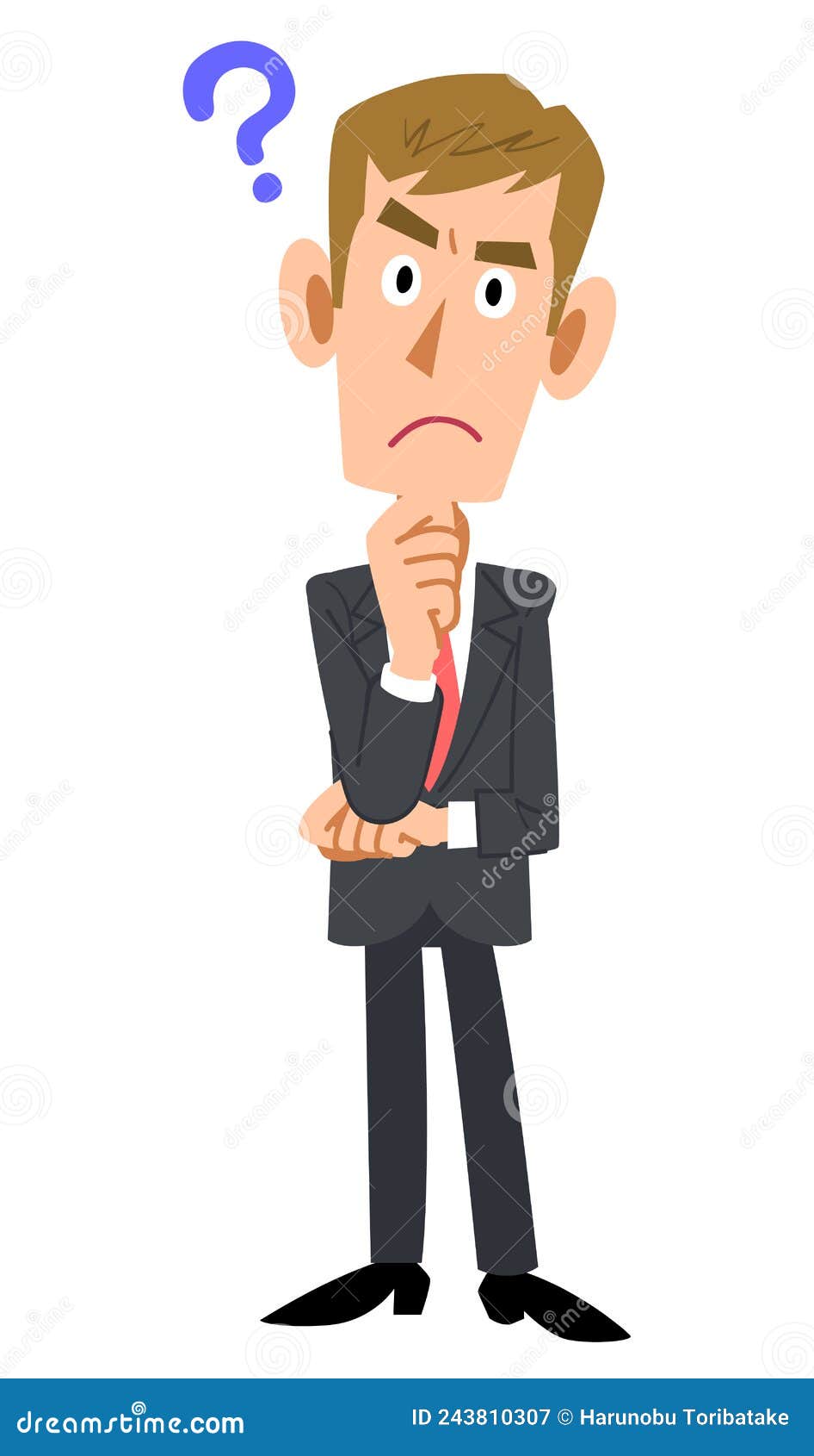 The Whole Body Of A Young Businessman With Doubts Stock Vector