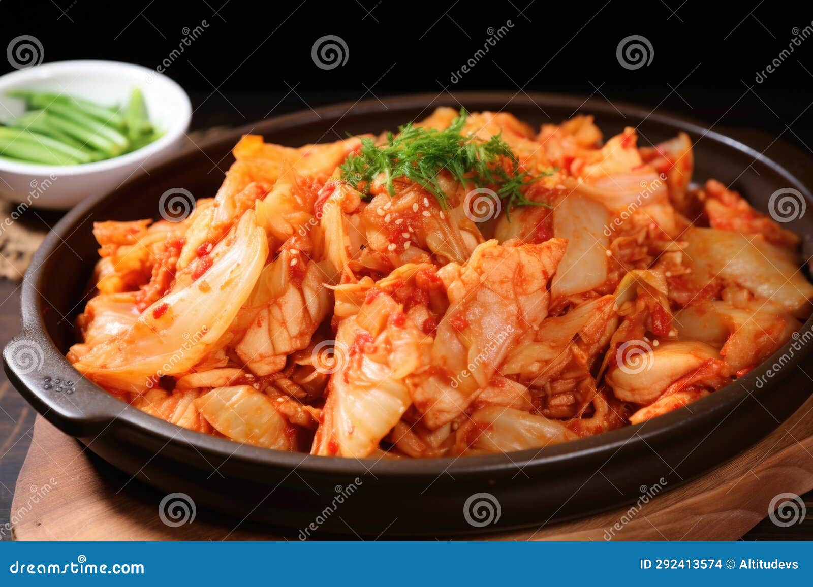 Whole Cabbage Kimchi Arranged on a Plate for Serving Stock Photo